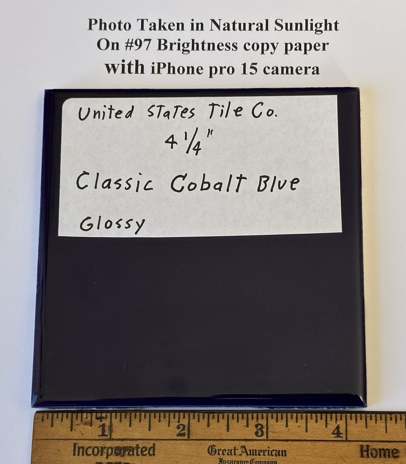 1 pc. Cobalt Blue: 4-1/4″ High-Gloss Ceramic Tile by United States Tile Co. NEW