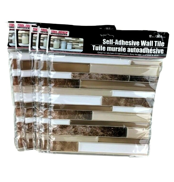 LOT of 5 Sheets Hardware Self Adhesive Tan/ Brown/ White Wall Tile 12×12 Panels