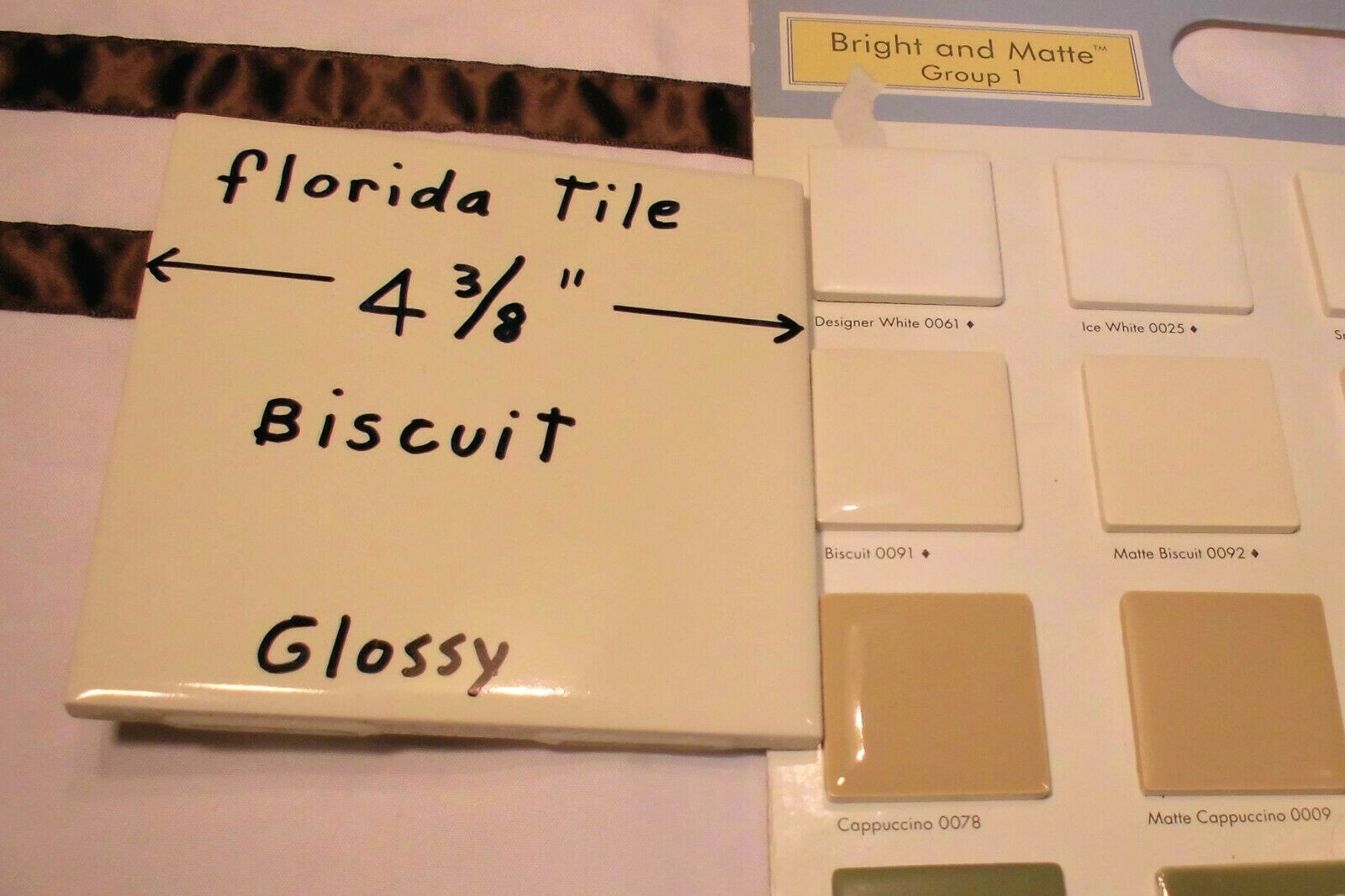 1 pc. Biscuit Glossy Ceramic Tile 4-3/8″ by Florida Tile Co. NOS off-white