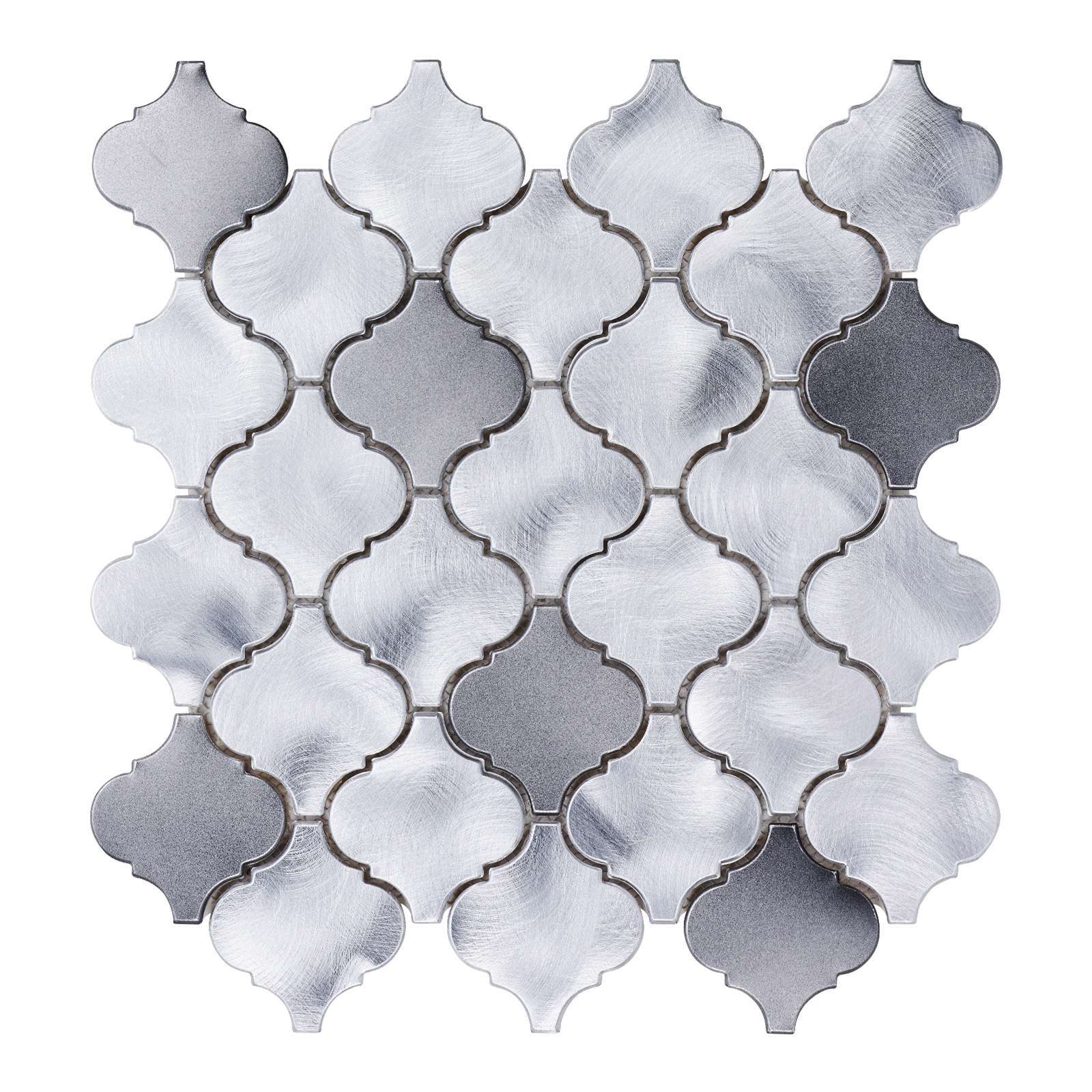 Gray Silver Aluminum Metallic Metal Arabesque Mosaic Tile Kitchen Backsplash