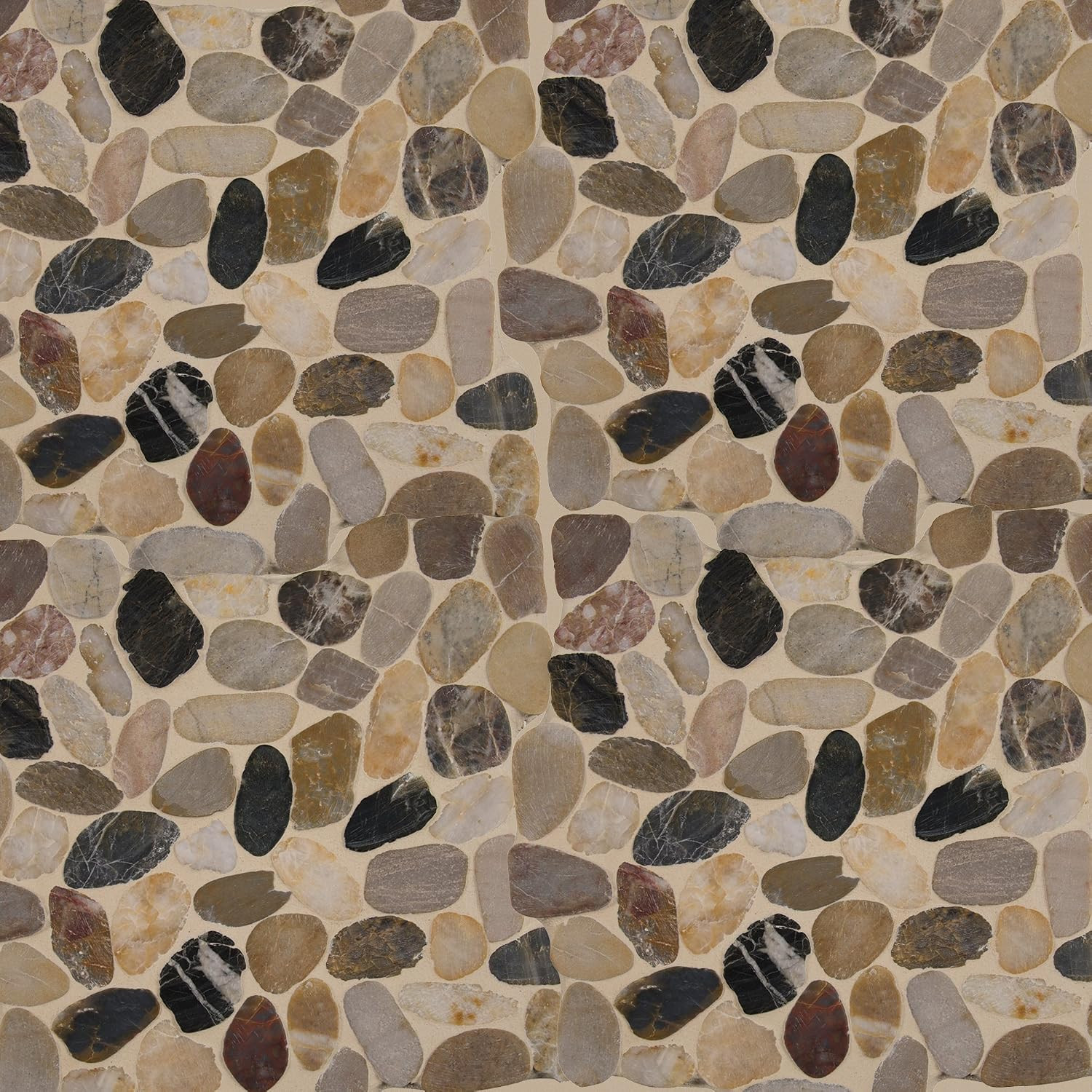 Tumbled Quartzite River Rock Mosaic Tile for Kitchen & Bath, 12″x12