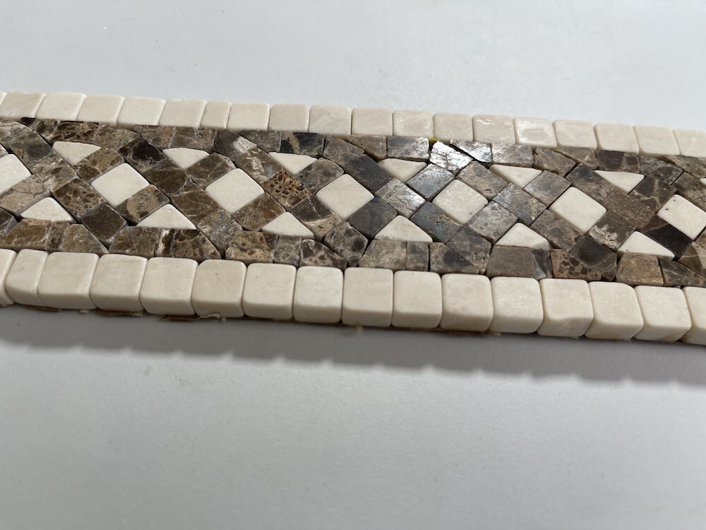 B4659T Marble Mosaic Border Listello Tile Quadra Emperador 2.25×12 Tumbled