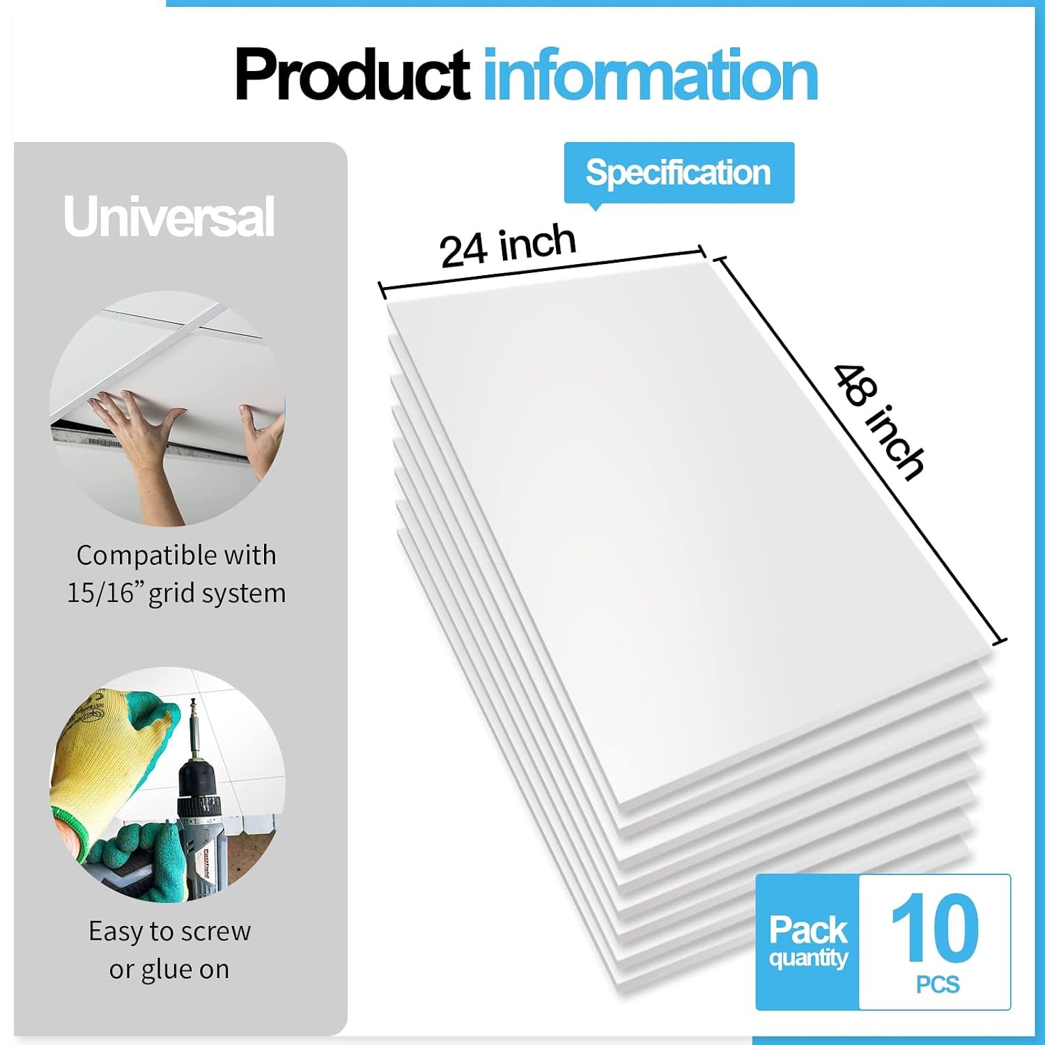 2x4ft Smooth Drop Ceiling Tile Fire Rated Waterproof Reusable Panels