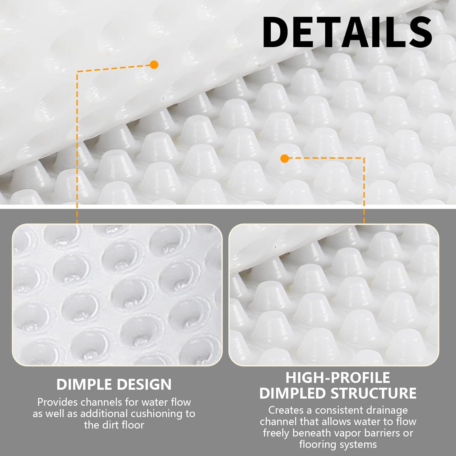 Dimple Drainage Matting 3.3’ X 50’ High-Density Polyethylene Foundation Drainage