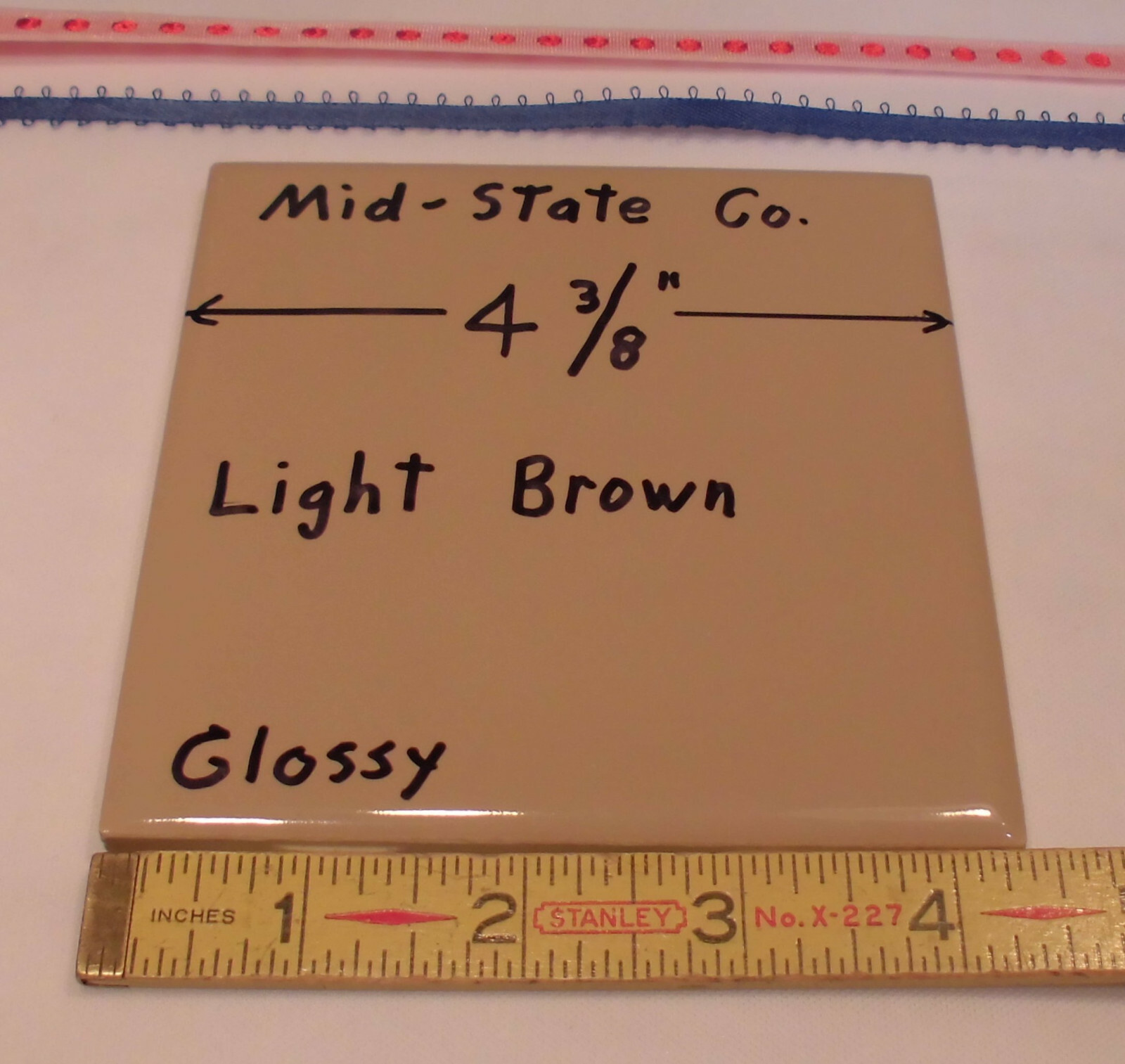 1 pc. *Light Brown* Glossy 4-3/8″ Ceramic Tile by Mid-State Co. made in USA, NOS