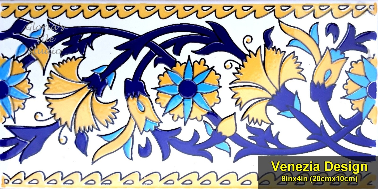 Decorative Border Tiles, High End Design, Hand Painted, One of a Kind (8inx4in)