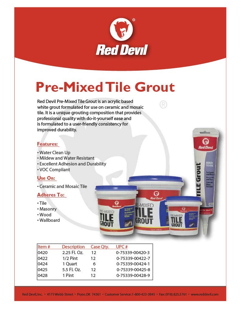 Red Devil 0425 Pre-Mixed Tile Grout – Professional Quality, 5.5 oz, White