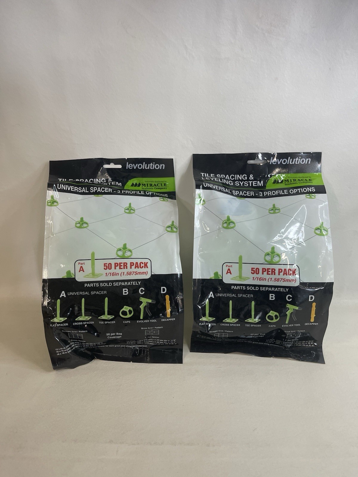 Levolution Universal Tile Spacing Leveling System Flat Part A 1/16 in 2×50 Pack