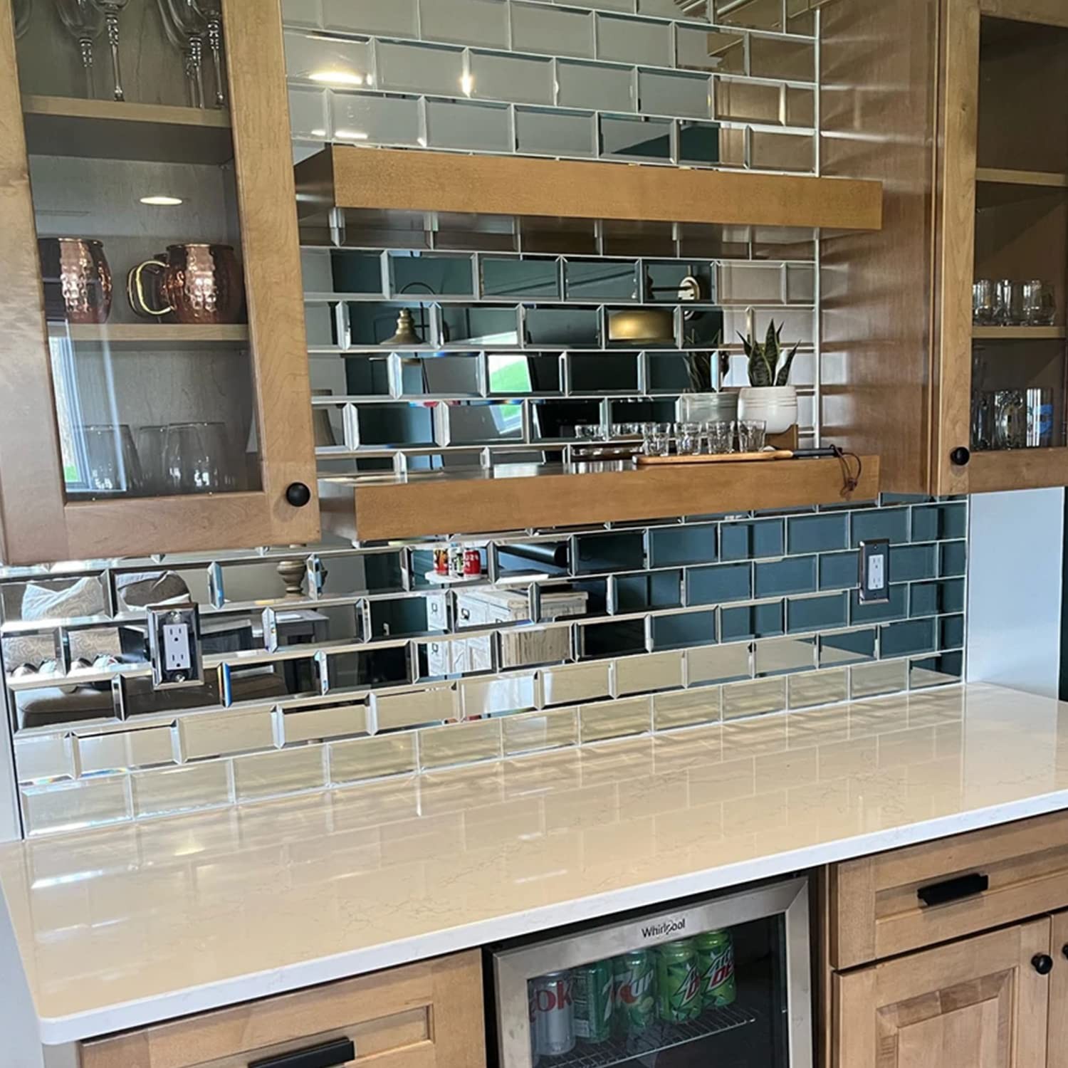 Mirror Subway Tile, Beveled Mirror Backsplash 3×6 Inch for Kitchen Bathroom W…