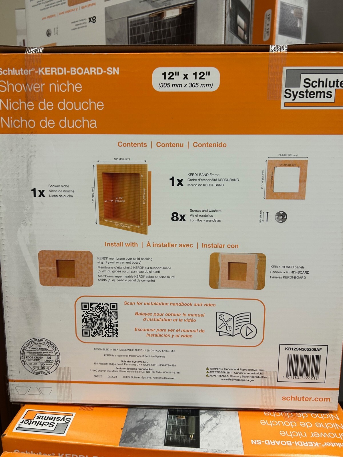 Kerdi 12″x12″ Shower Niche Schluter Systems KERDI BOARD KB12SN305305A New