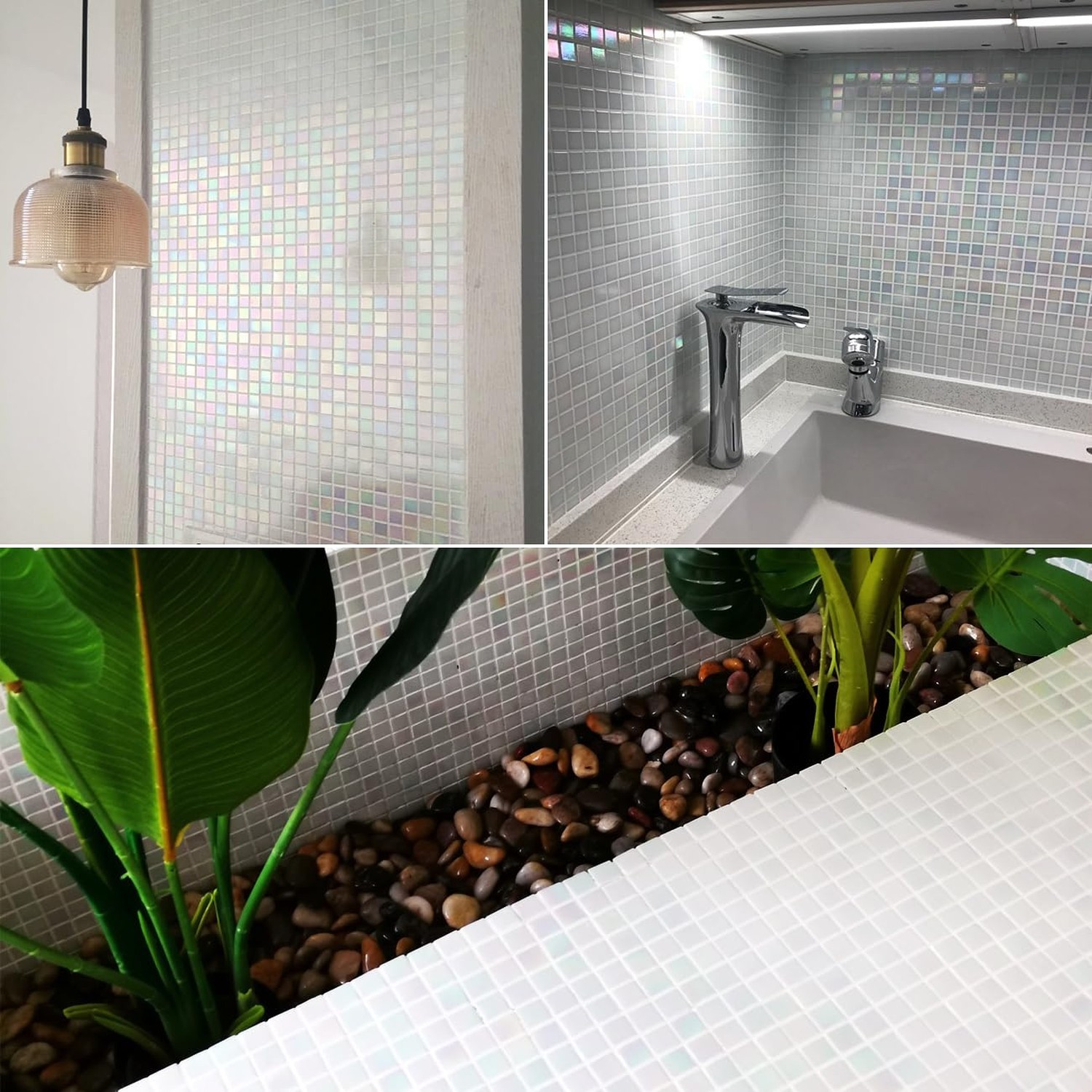 11.5sq.ft Iridescent White Glass Mosaic Tile for Bathroom, Pool, Backsplash |…