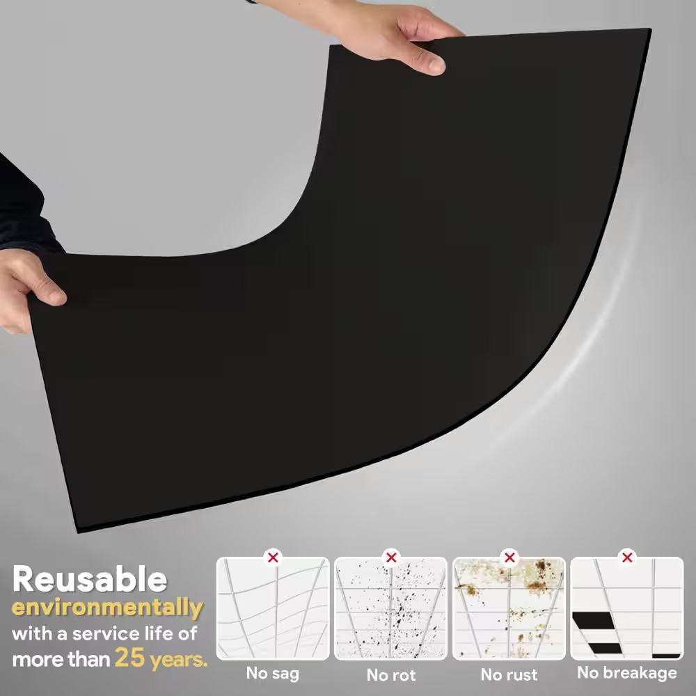 Black 2 X 2 Ft. Decorative Smooth Waterproof and Fire-Rated Ceiling Tile 48 Sq.