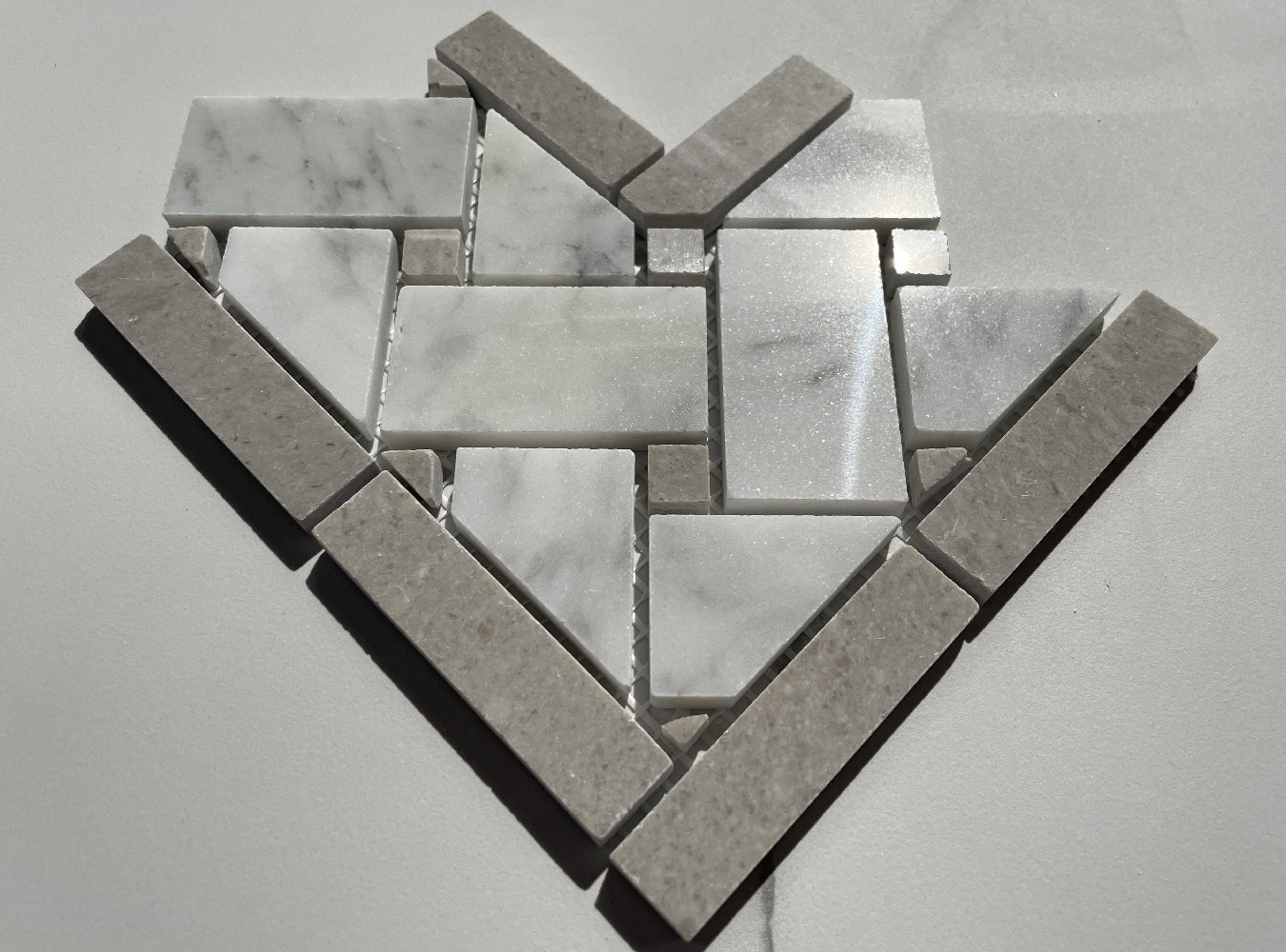 C653CXP Carrara White Marble 4×4 Basketweave Mosaic Corner Gray Dots Polished