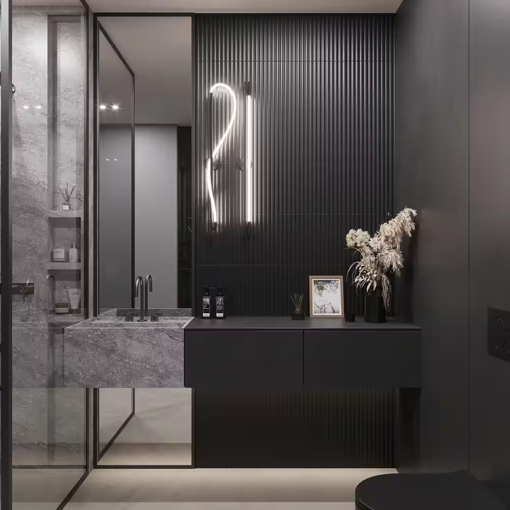 Imprint 11.81 In. X 35.48 In. Matte Black Ceramic Large Format Wall Tile (11.63