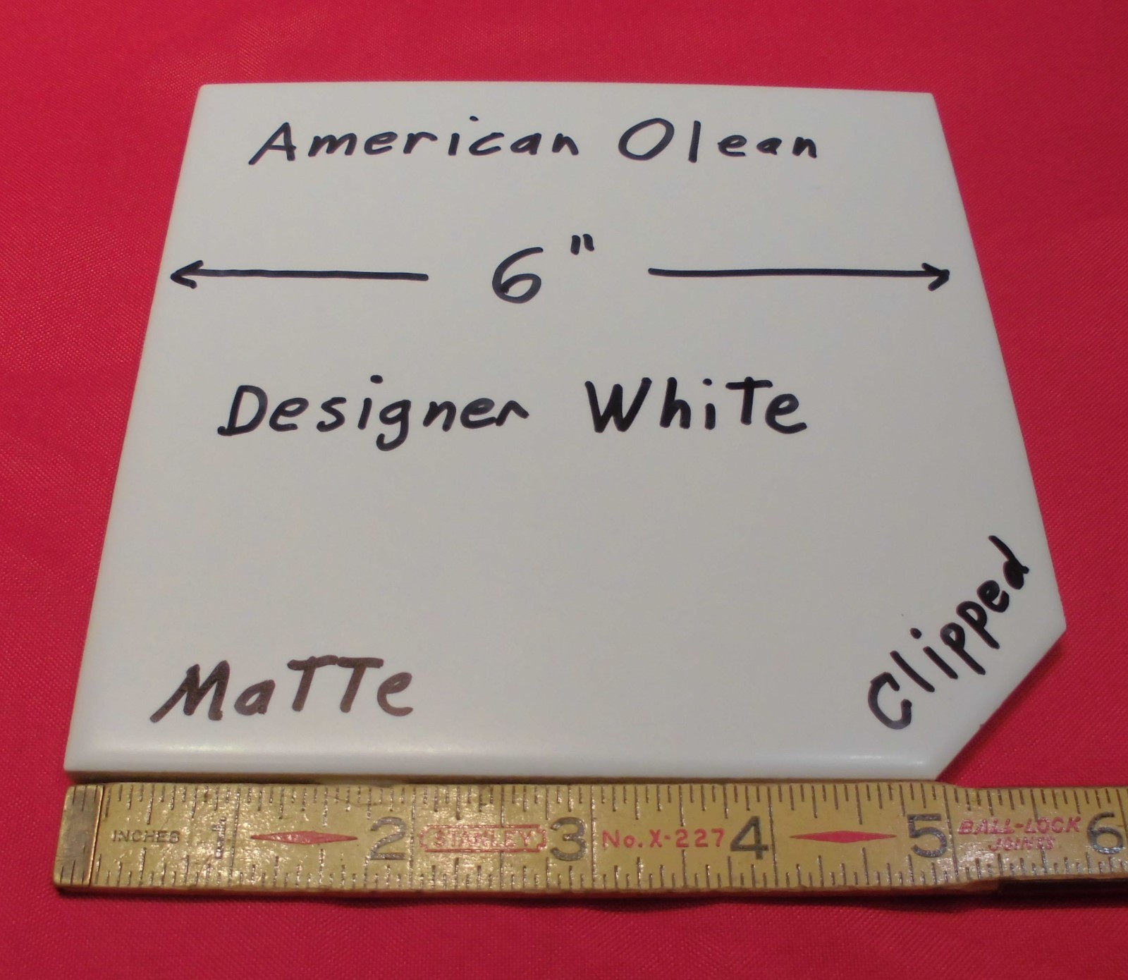 *Designer White* Matte Ceramic Floor Tile, Clipped by American Olean 6″ *NOS*