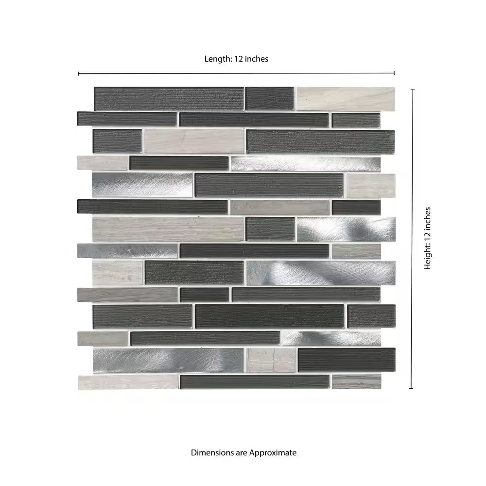 Urban Loft Interlocking 12 In. X 12 In. X 0.16 In. Stone/Glass/Metal Mesh-Mounte