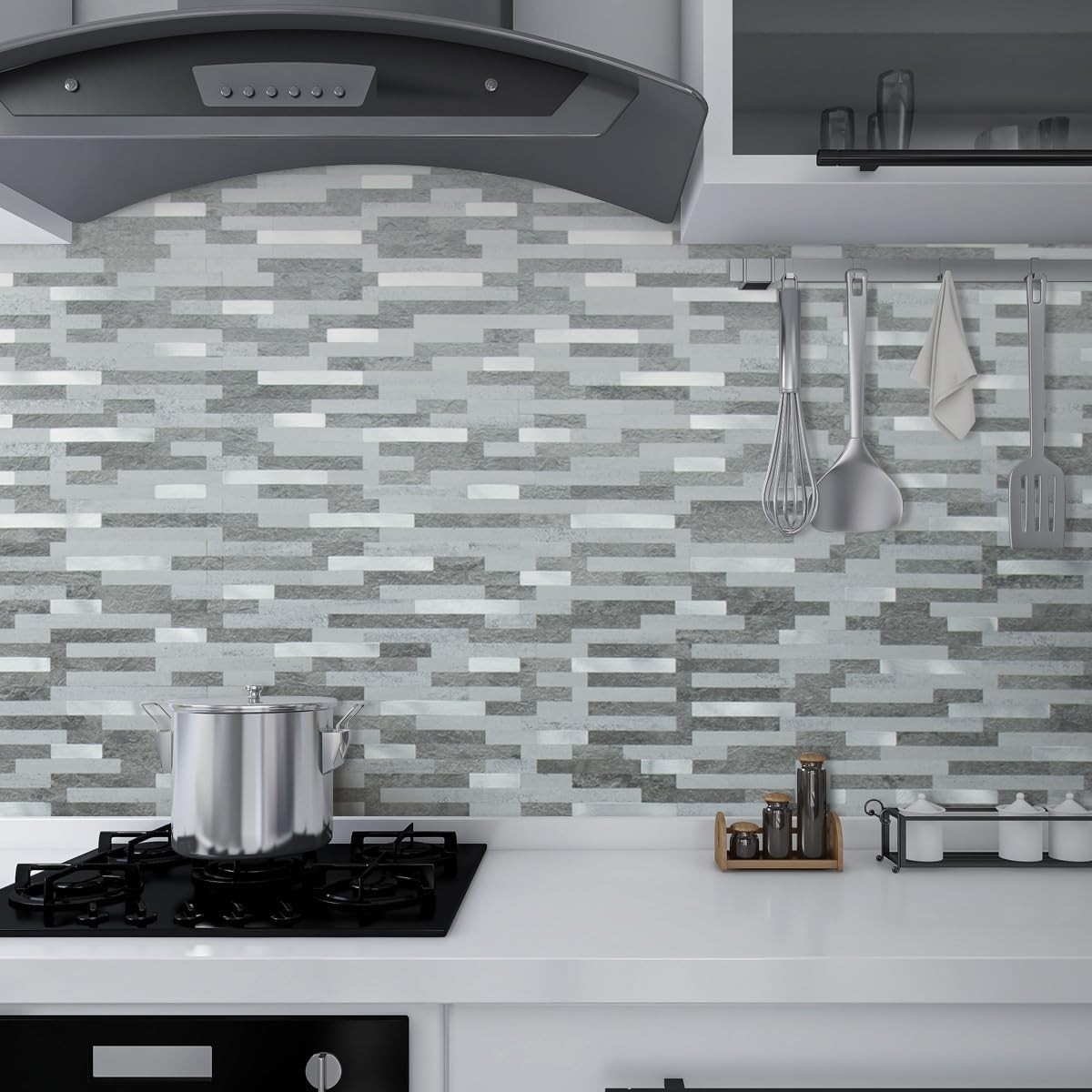 Faux Stone Peel and Stick Backsplash Tiles Grey Slate Look 20 Sheets