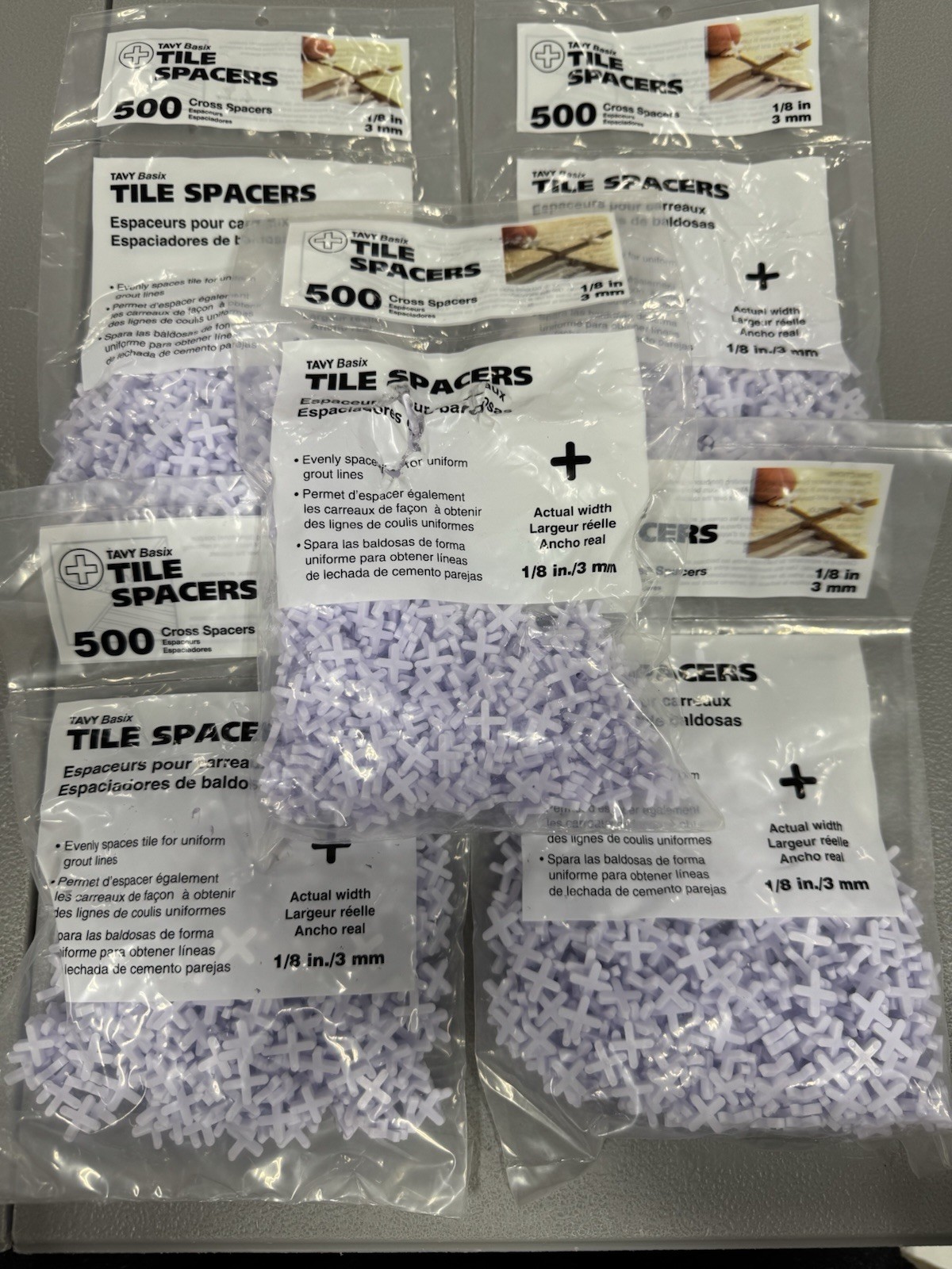 LOT OF 5 – TAVY BASIX Tile Cross #5454 Spacers 1/8″ 3mm – 500 count