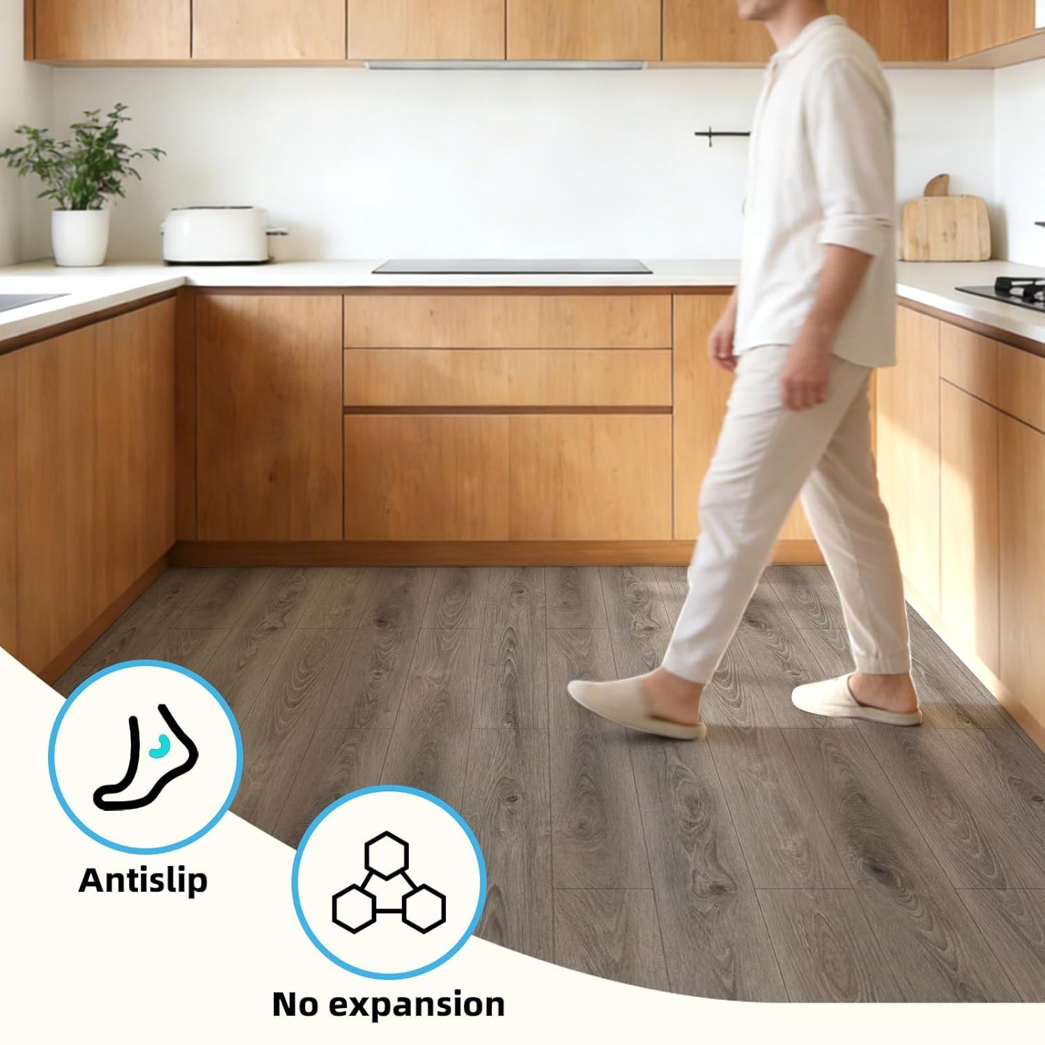 15 Sq ft Peel and Stick Wood Vinyl Floor Tiles 10-Pack Waterproof Teak Finish