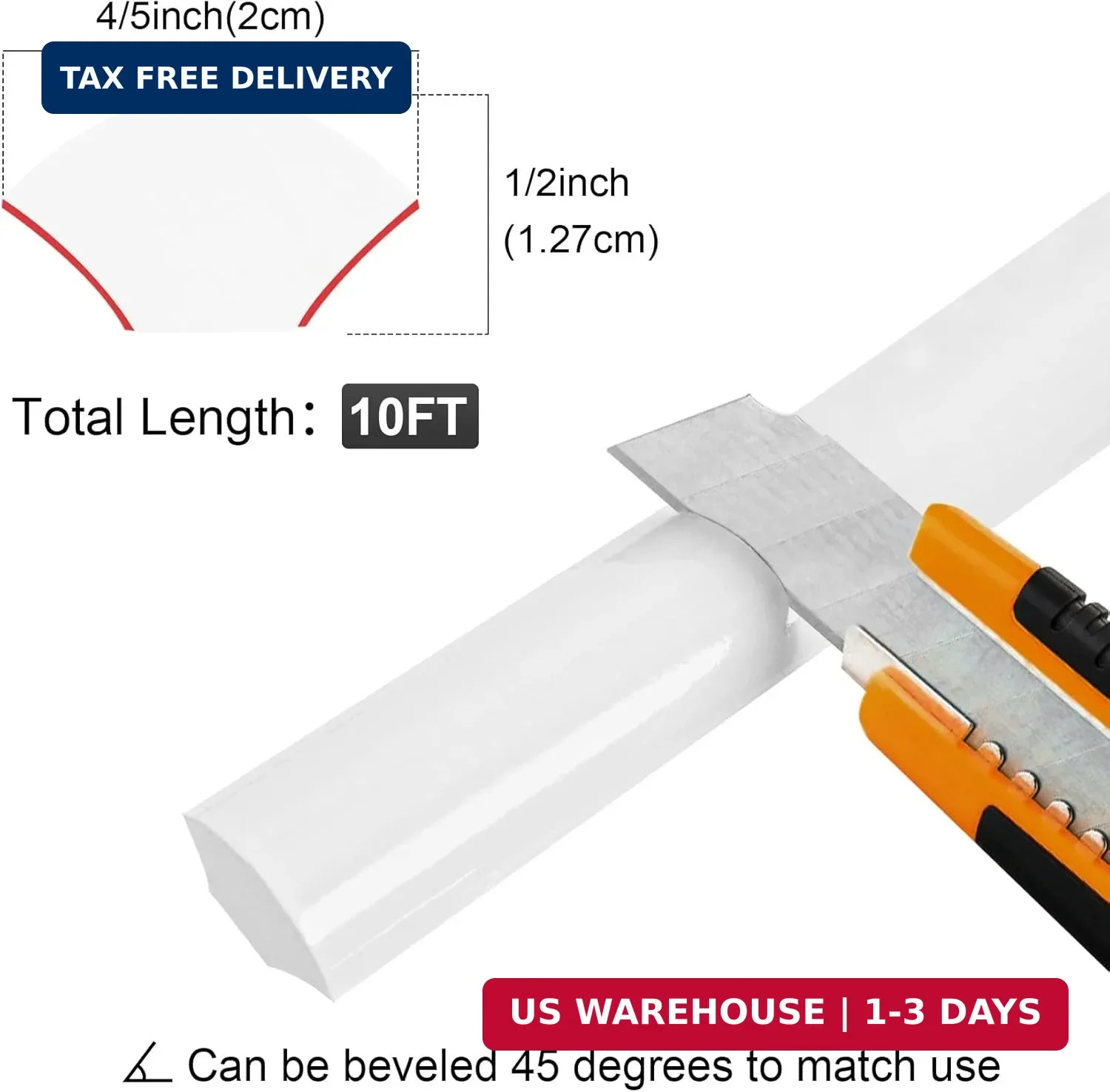 Flexible Quarter Round Molding Self Adhesive (White, 10 Ft) Peel and Stick Flexi