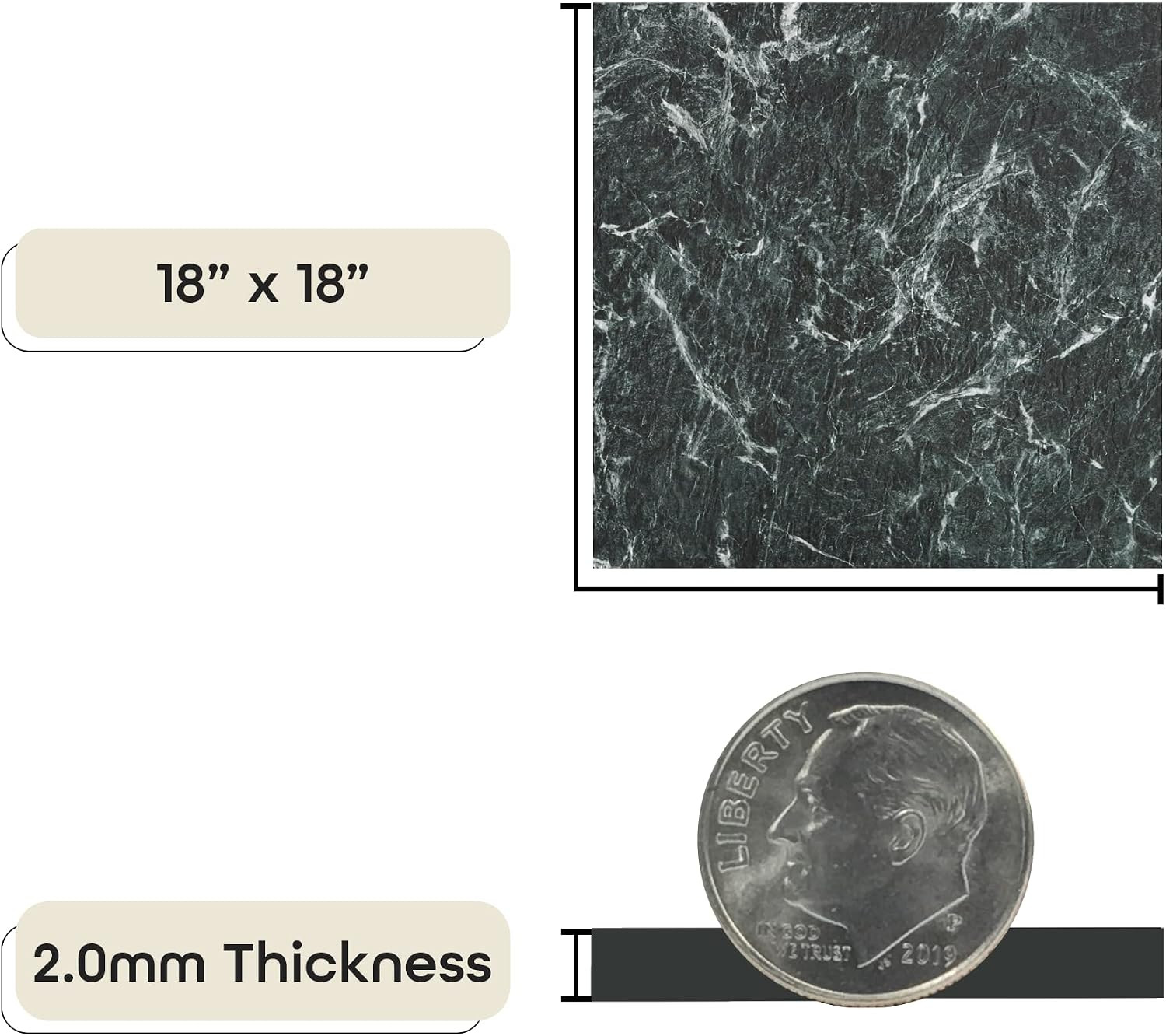 Verde Green Marble Peel & Stick Vinyl Floor Tiles – 10 Pack, 18″ x 18