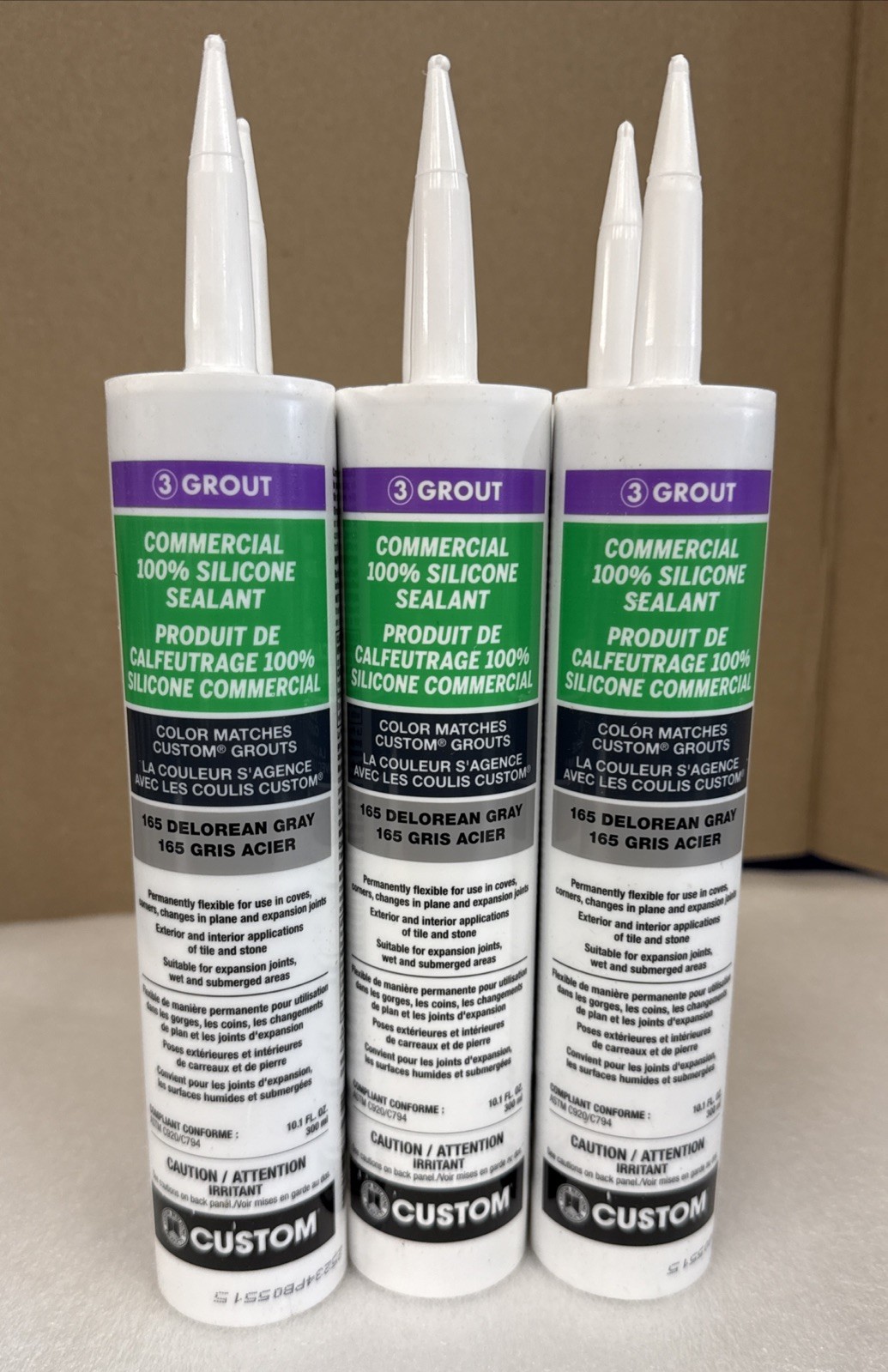 Commercial 100% Silicone Sealant 3 Grout 165 Delorean Gray. 6 Pack
