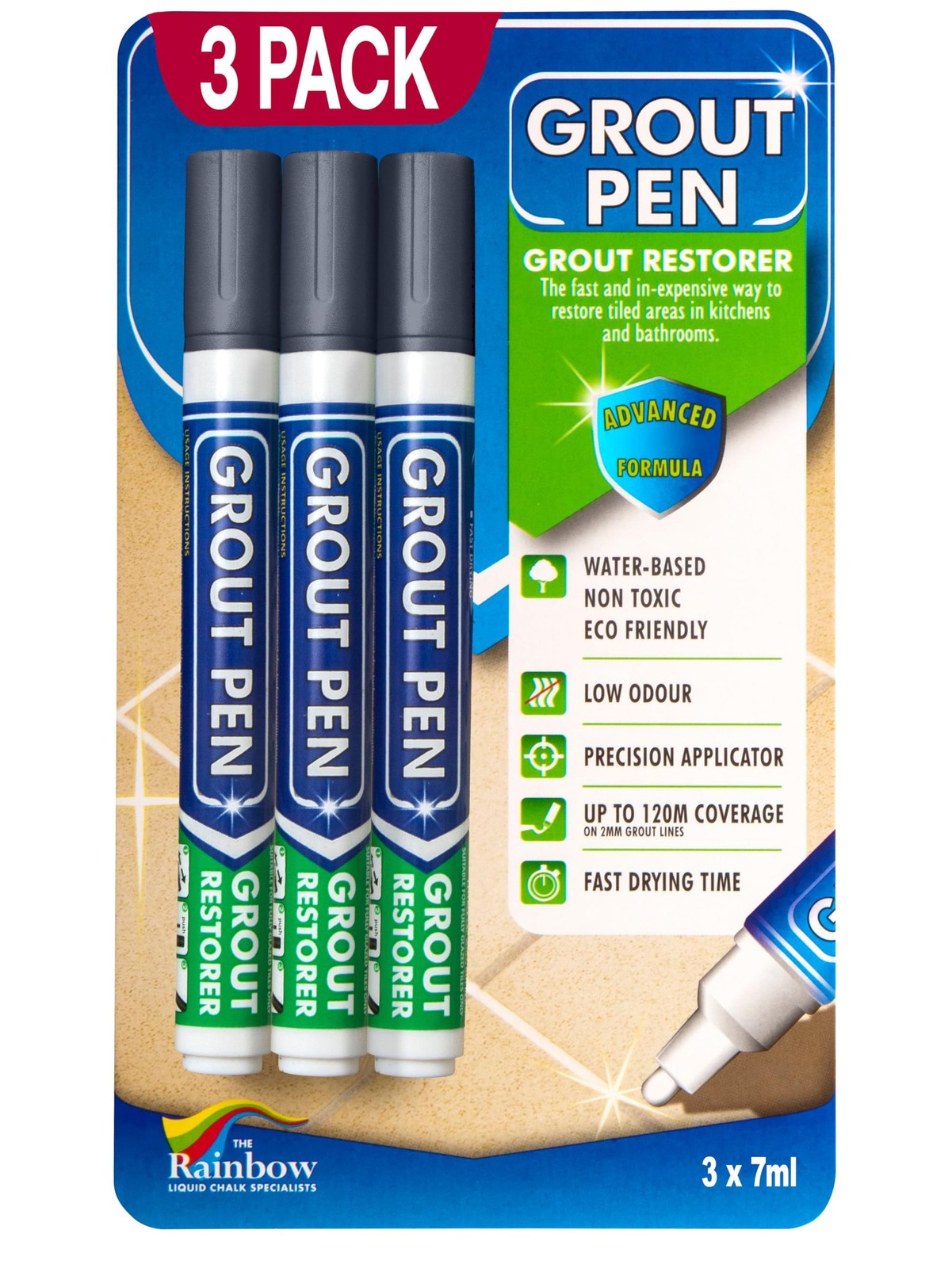 Grout Pen Dark Grey Tile Grout Paint: Waterproof, Narrow 5mm Tip (7mL) – 3 Pack
