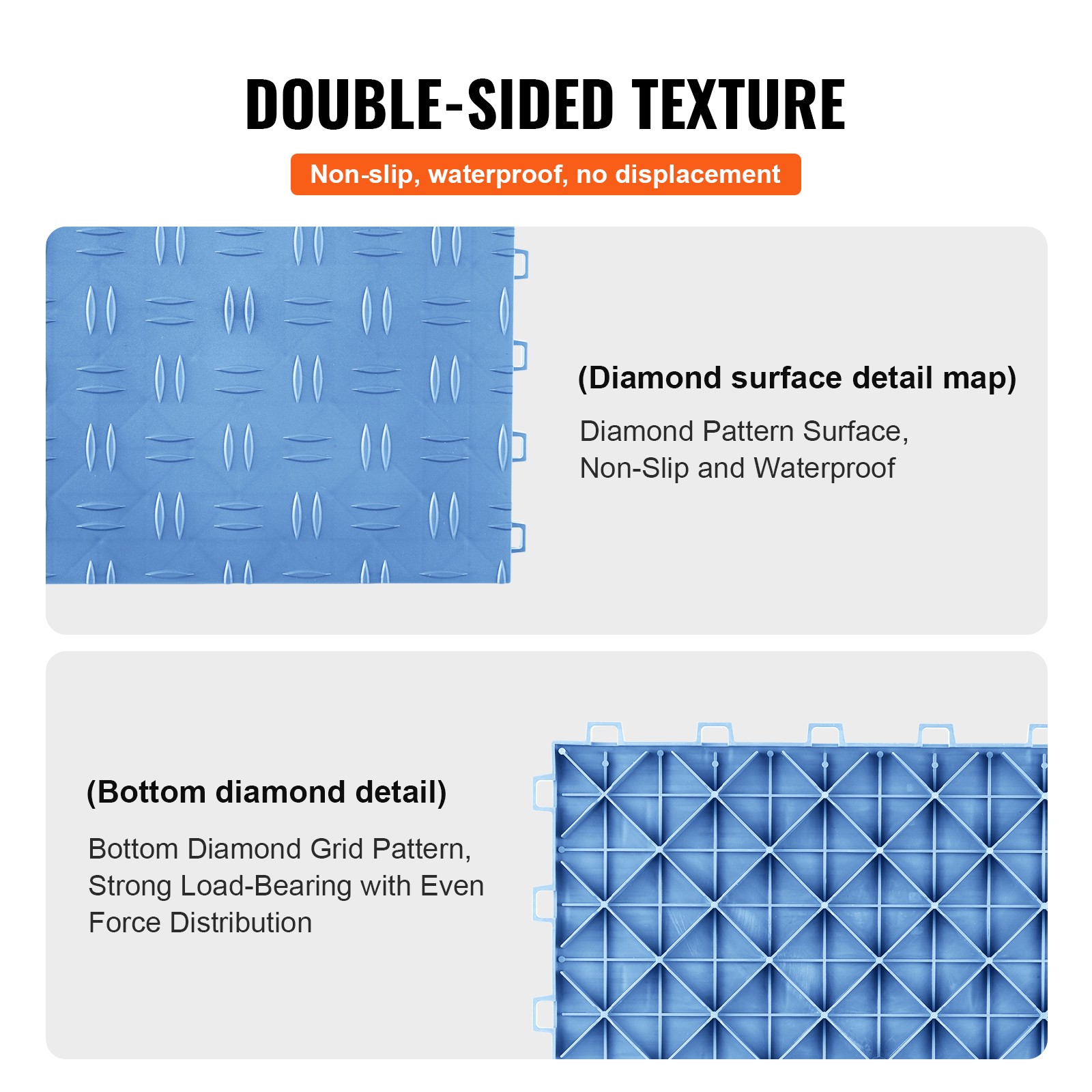 VEVOR Garage Floor Tiles Interlocking Flooring 12×12″ 50 Pack Bulk 50 sq.ft Blue