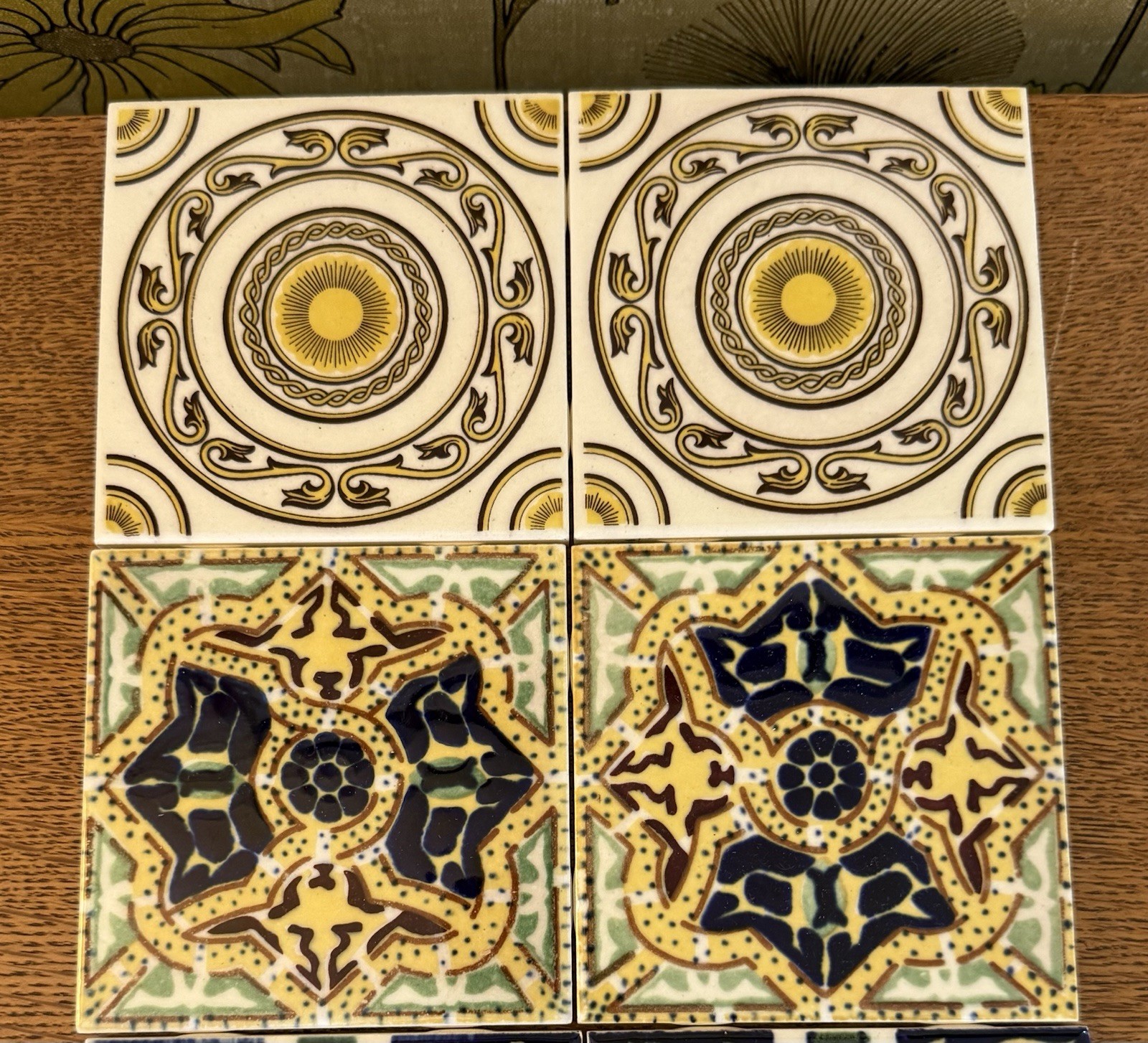 8 Pc’s Of Dal Tile 4 1/4” Multi-colored Pattern Tile Glossy Finish Blue Yellow