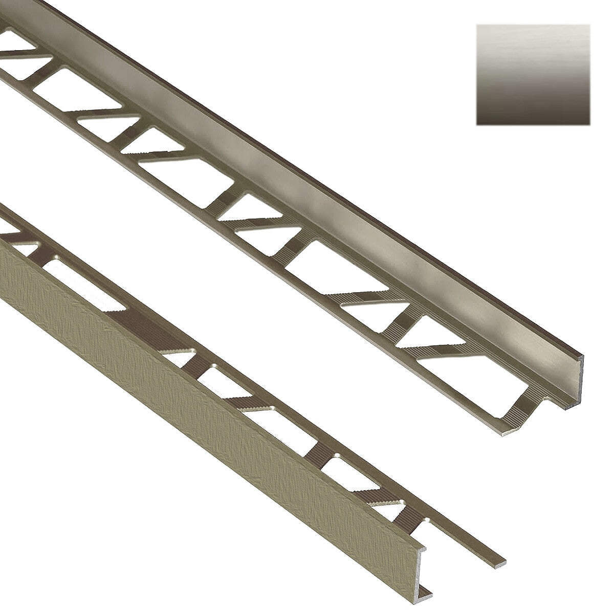 Brushed Nickel Tile Edge Trim 3/8 in. by 8 ft. Aluminum L Angle – Tube of 10
