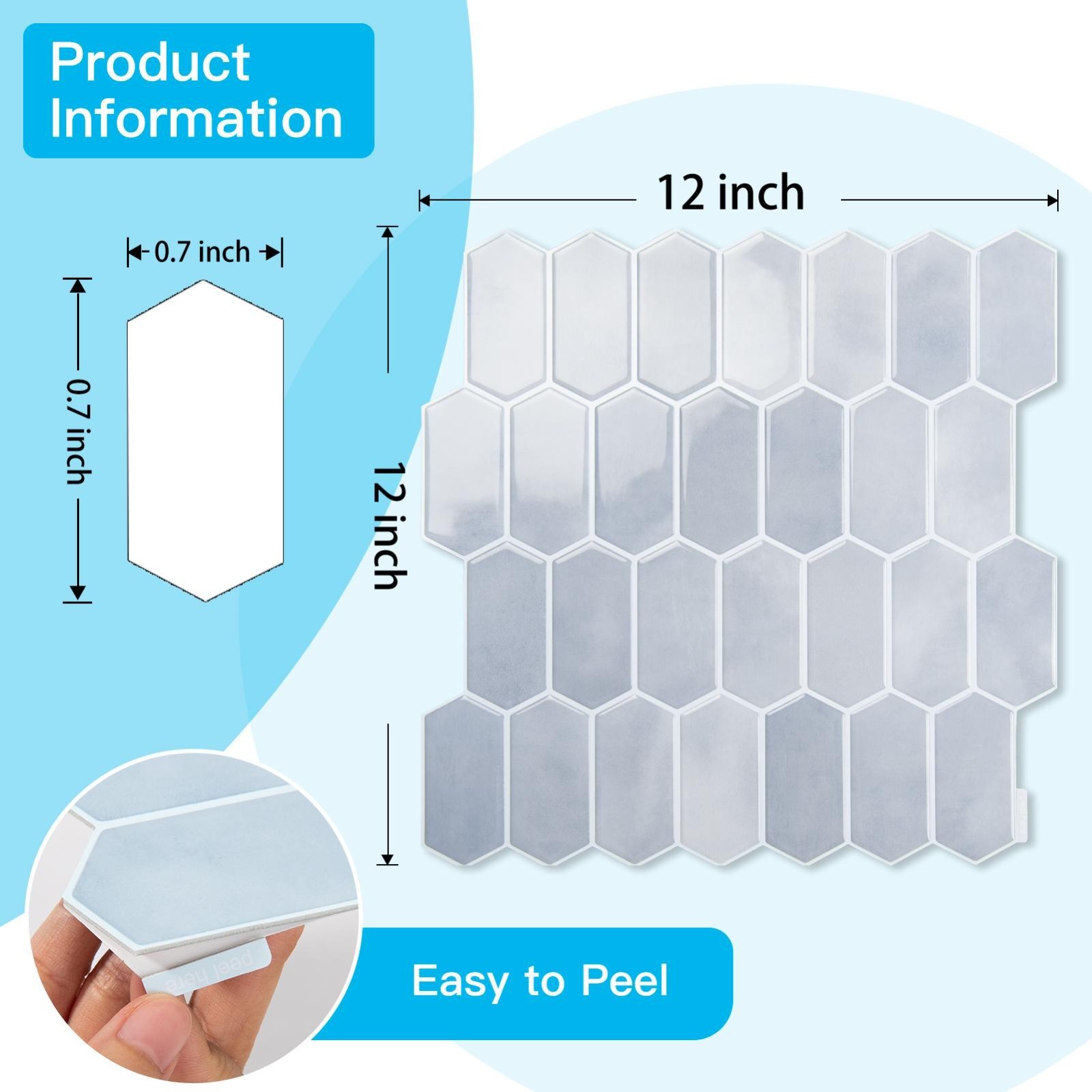 10pcs Peel and Stick Backsplash Thickened Tiles, 12”x12”, Cover 10 Sq.Ft.