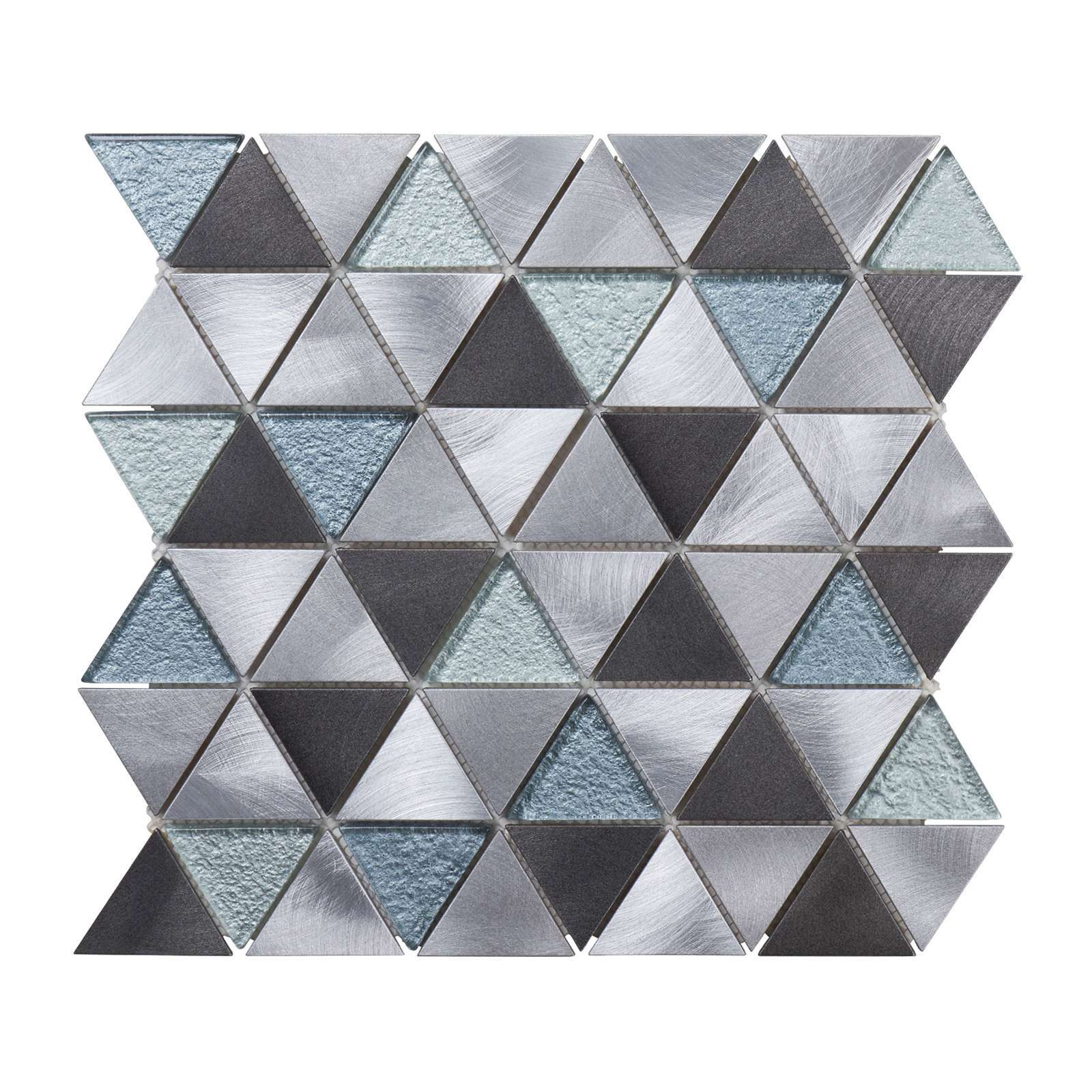 Gray Aluminum Metal Crystal Glass Triangle Mosaic Tile Kitchen Wall Backsplash