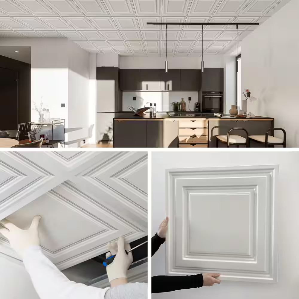 White 2 Ft. X 2 Ft. Decorative Smooth Ceiling Tile 48 (Sq. Ft. / Case) 12-Tiles