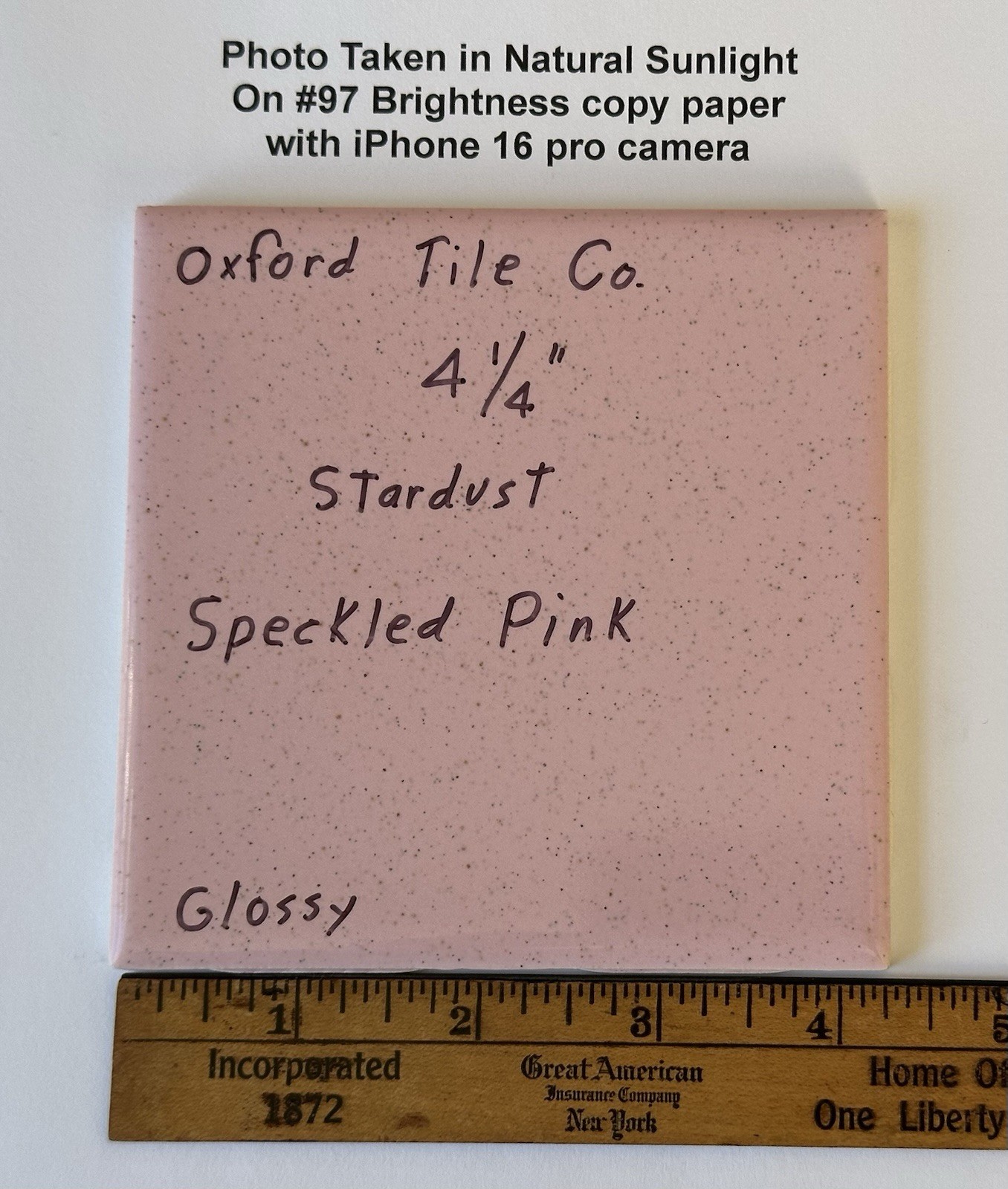 1 pc. Speckled Pink: 4-1/4″ Glossy Ceramic Tile by Oxford Co. NEW