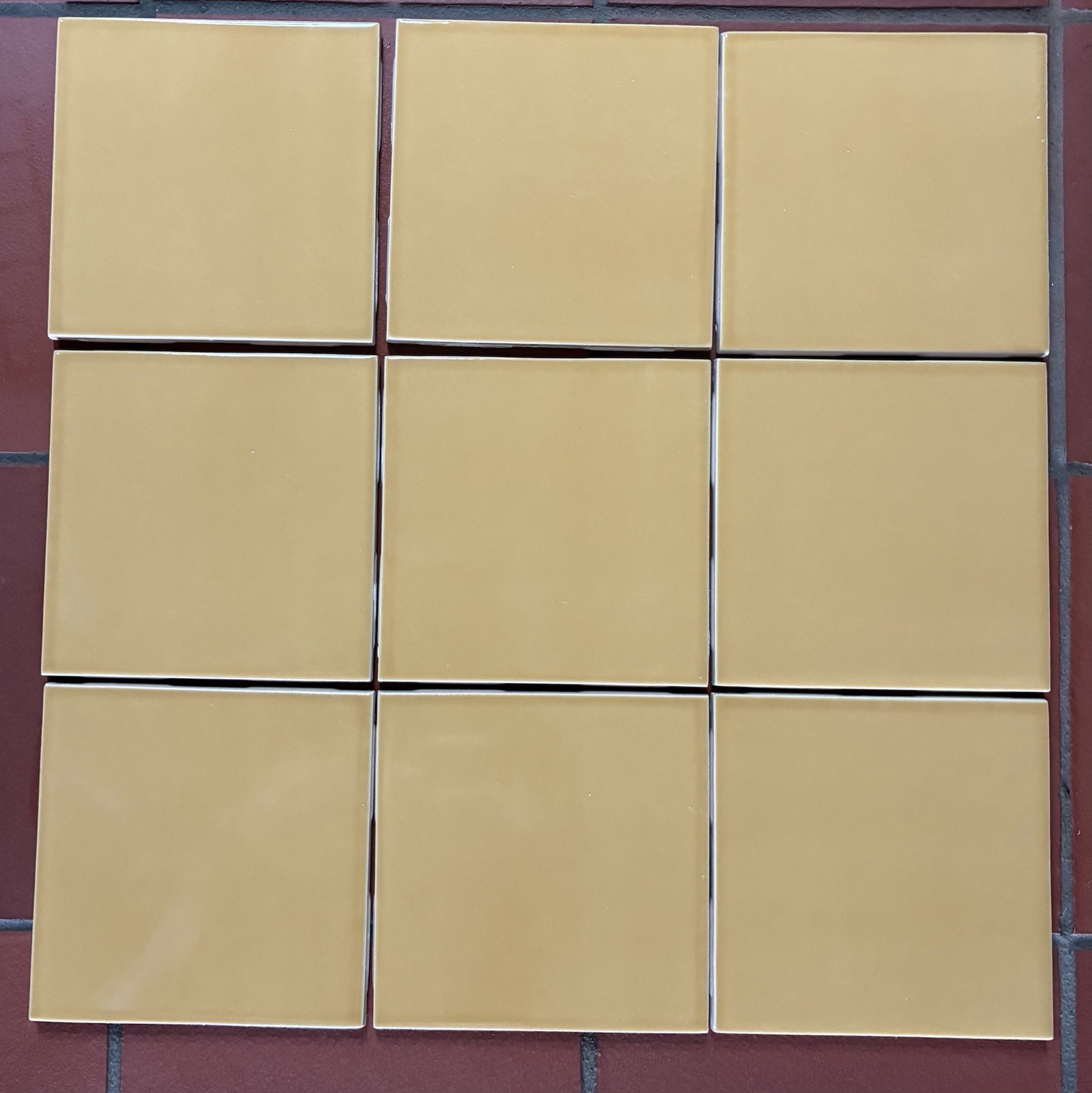 Lot of 9 Ceramic Roca Tile Mustard Yellow 4-1/4″ x 4-1/4″ USA