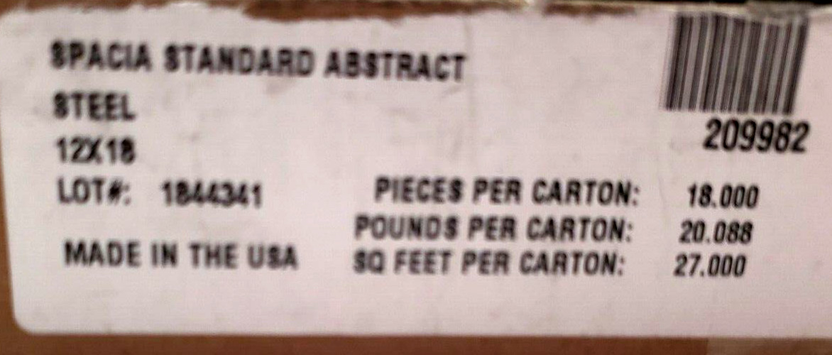CASE OF 18 MANNINGTON COMERCIAL Spacia Abstract steel 12 x 18, TILE