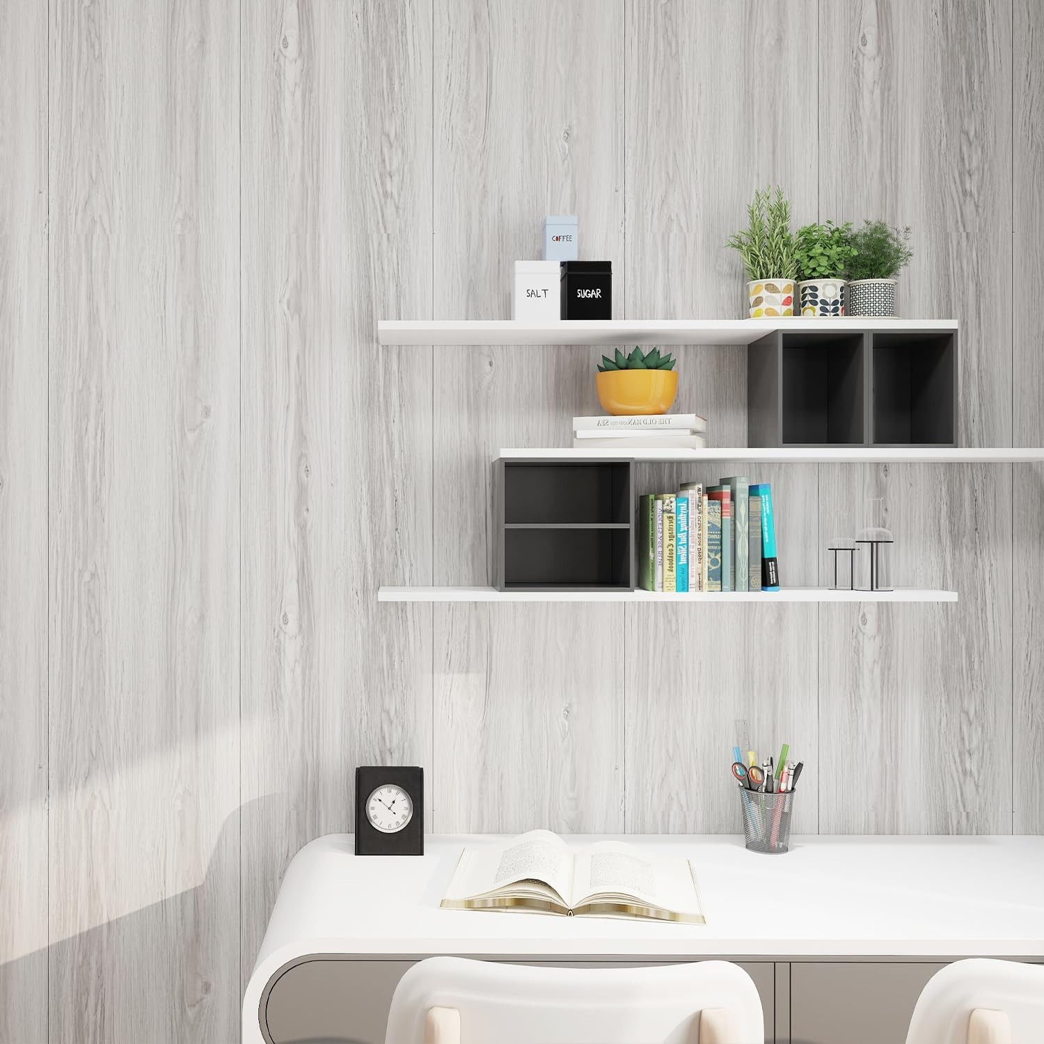 Wood Grain Peel and Stick Floor Tiles – 11.8” Width, Full Roll Length of 118″…