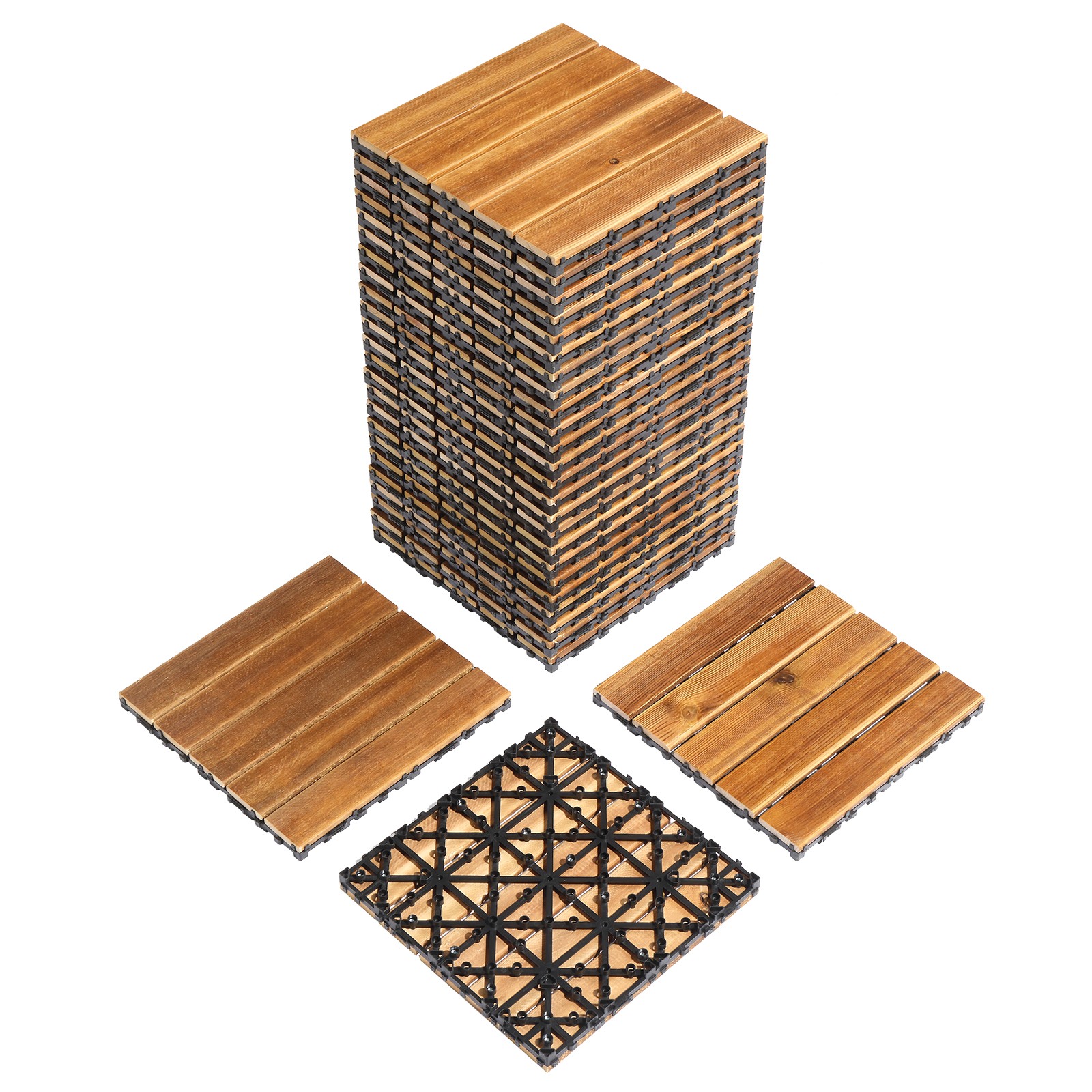 27pcs Wood Interlocking Deck Tiles 11.8″x11.8″, Waterproof , Stripe Pattern