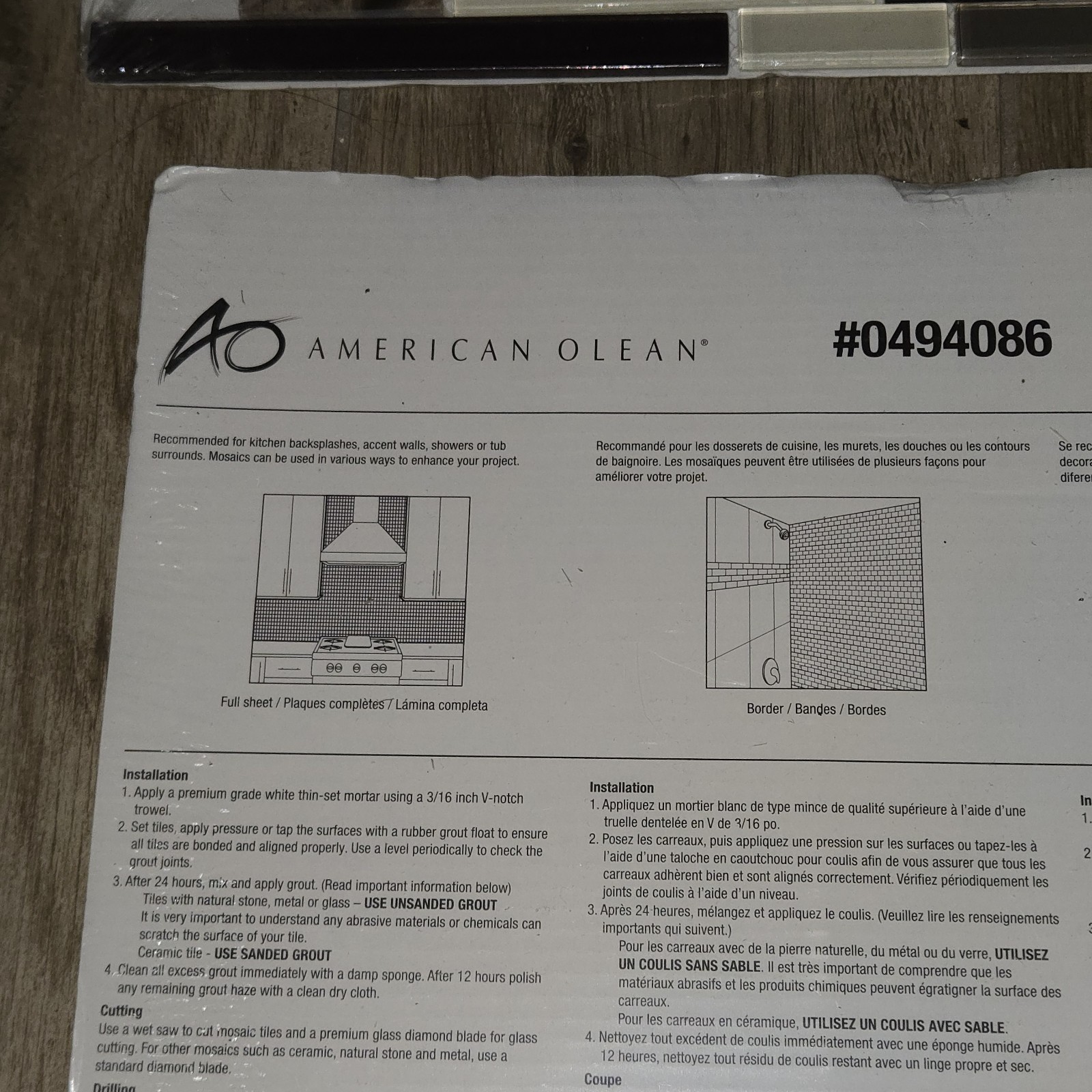 6 Sq Feet -American Olean Linear Mosaic Tile Glass Stone Black Brown Cream 12×13