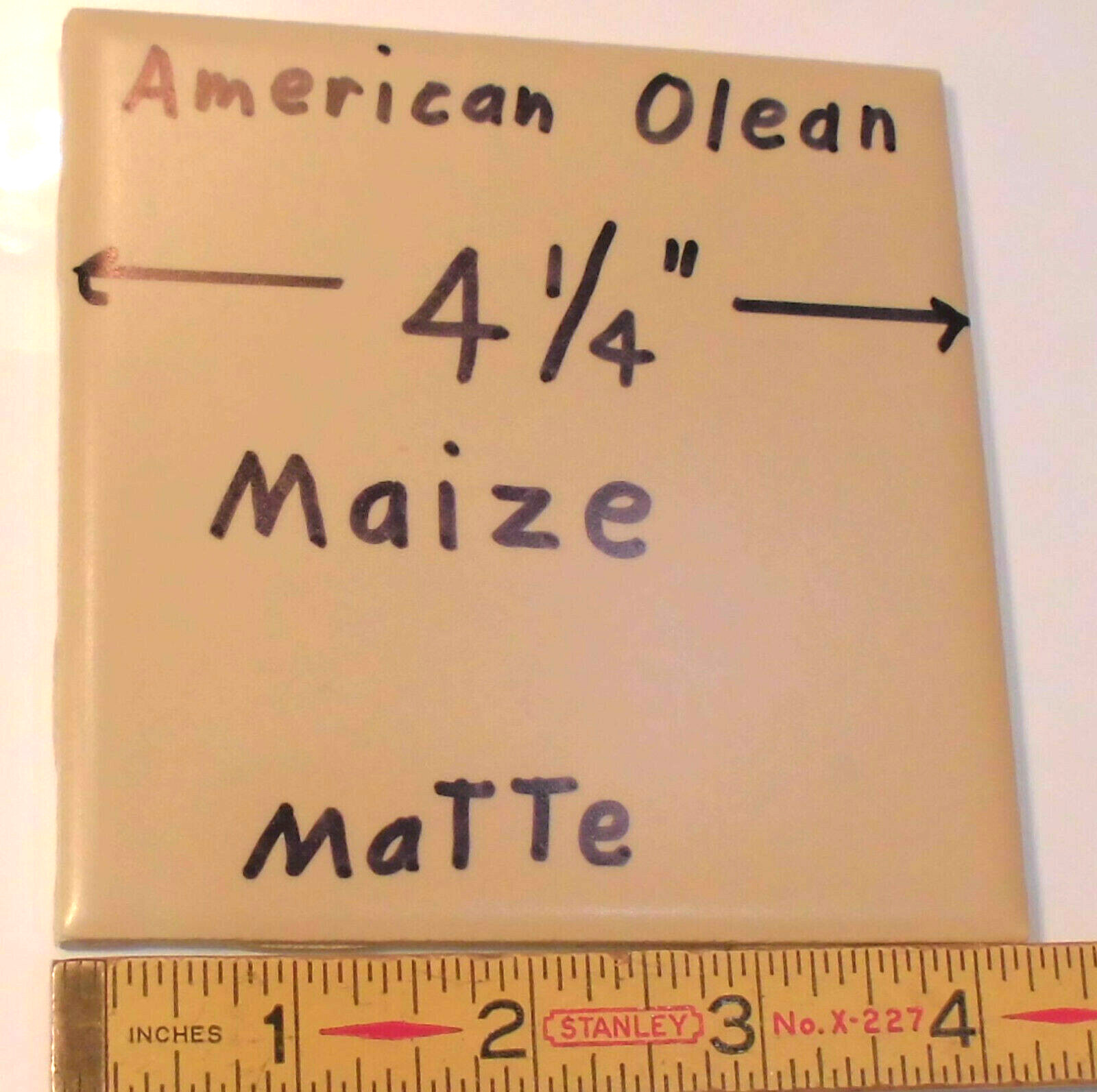 1 pc. Vintage Ceramic Tile *Maize Color* American Olean; 4-1/4″ Matte +Yellow