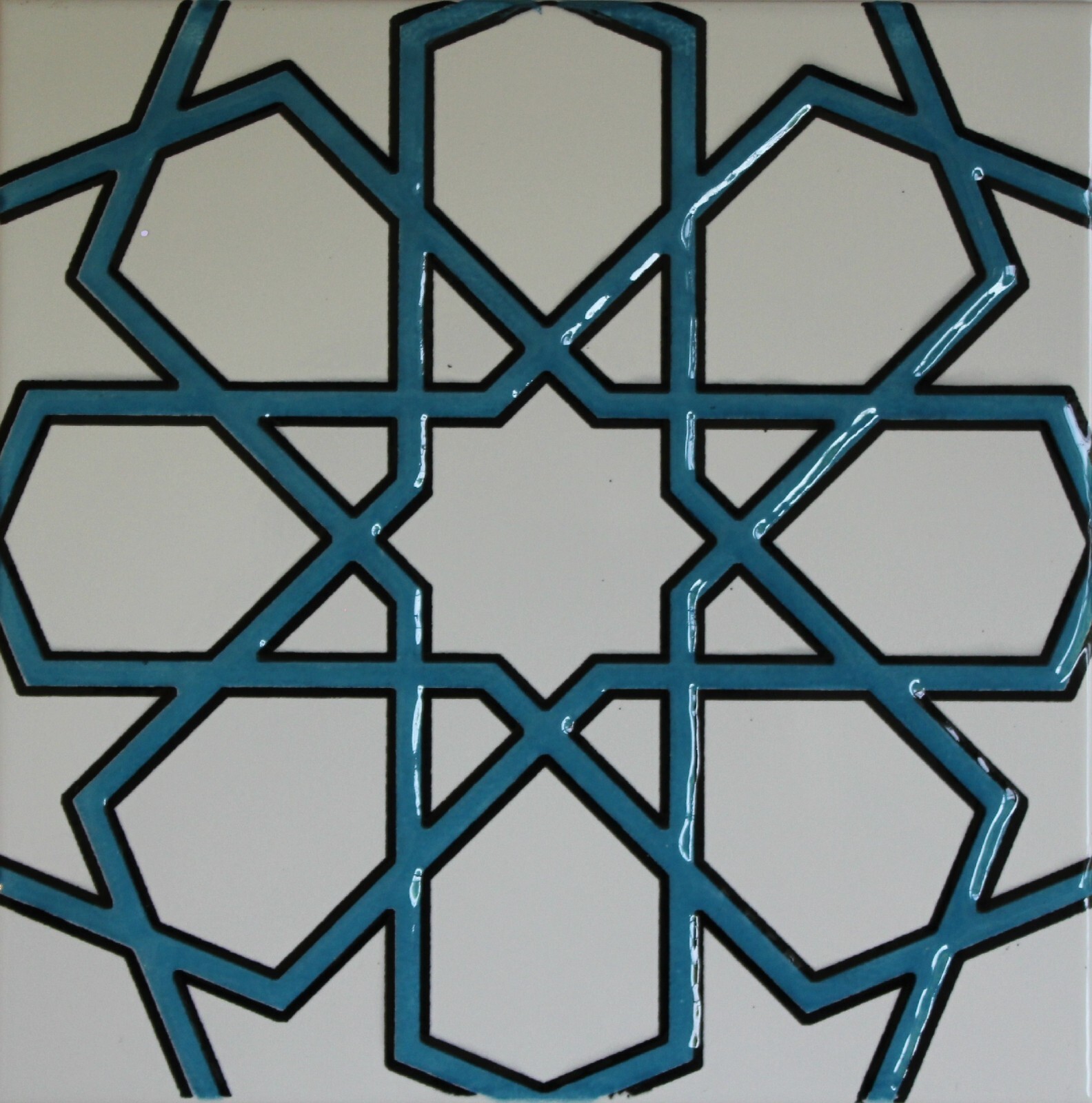 16″x16″ (40cmx40cm) Iznik Raised Blue & White Geometric Pattern Ceramic Tile