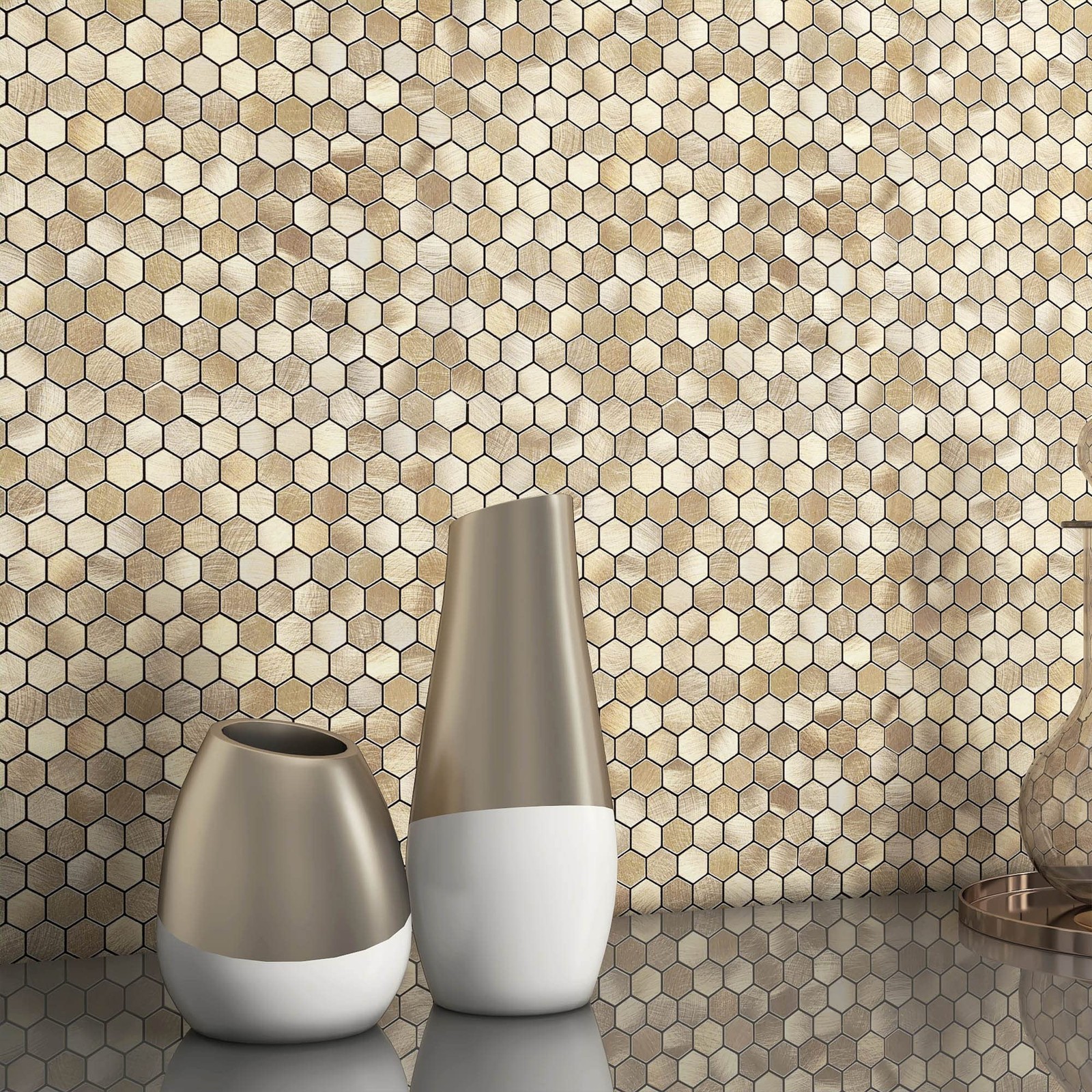 Peel and Stick Backsplash Kitchen Mosaic Tiles Penny Hexagon Small Metal Stic…