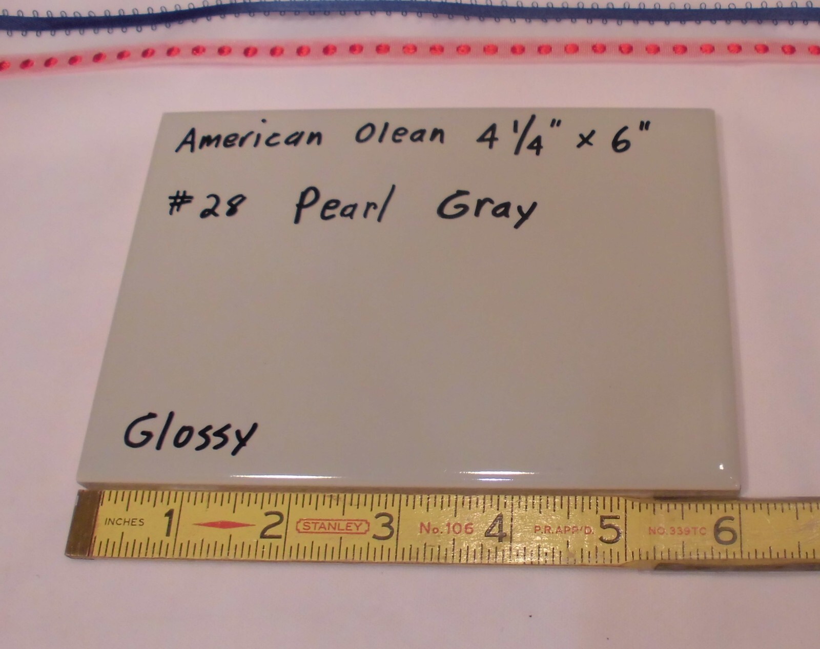 1 pc. *Pearl Gray* Glossy Ceramic Tile #28 by American Olean 4-1/4″ X 6″ NOS