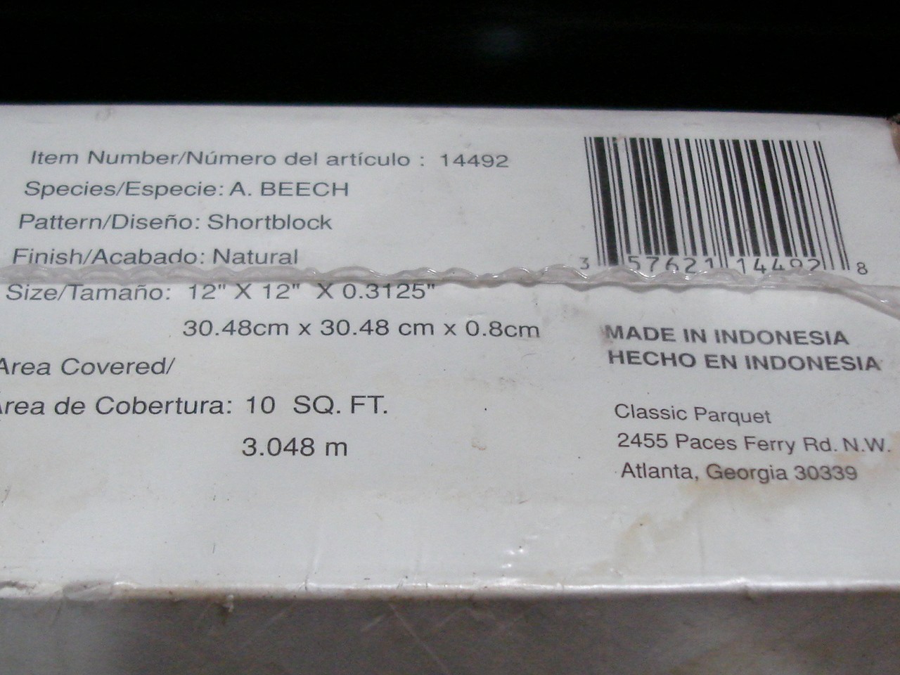 New CLASSIC PARQUET Hardwood 12x12x.3125″ Floor Tiles 10 Sq. Ft., A.Beech #14492
