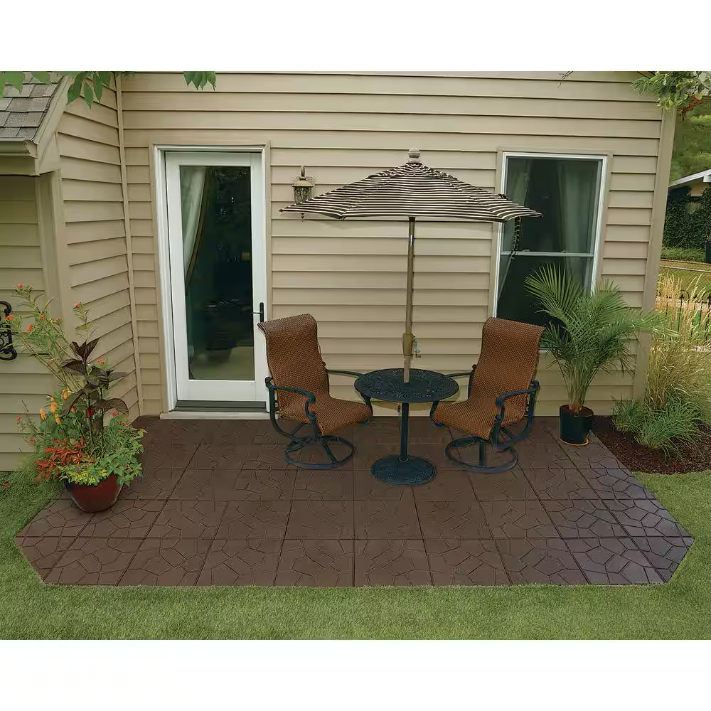 16 x 16 in. Brown Dual-Sided Rubber Paver (9-Pack, 3/4 in. Thick) – Outdoor Walk