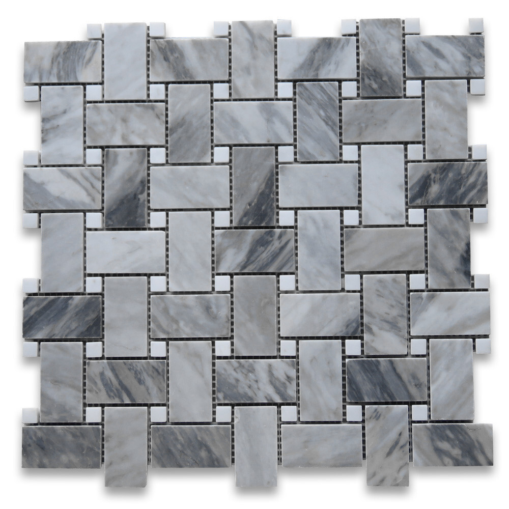 K650XH Bardiglio Gray Dark Grey Marble 1×2 Basketweave Mosaic Tile Honed