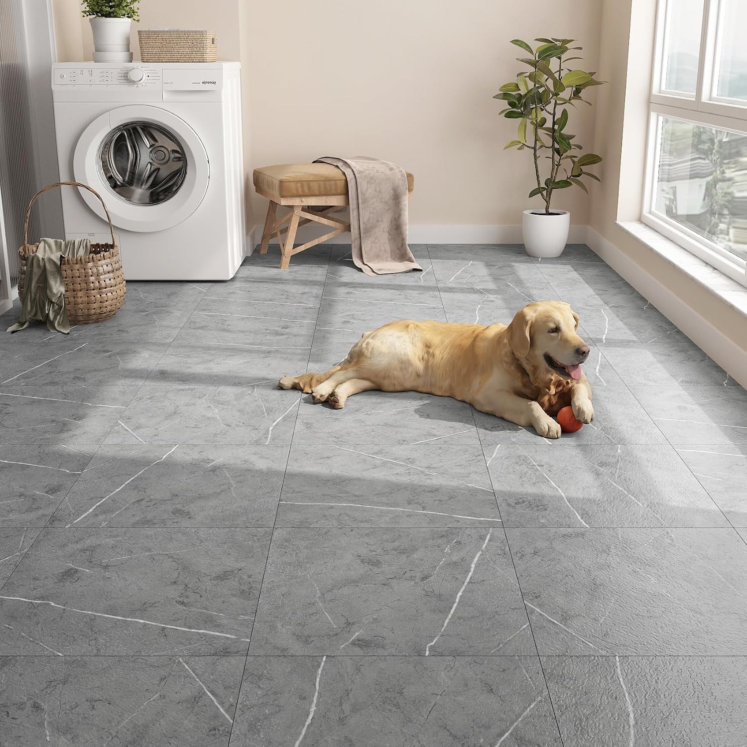 Peel and Stick Floor Tile Gray Marble Look Self Adhesive Vinyl Floor Tiles for