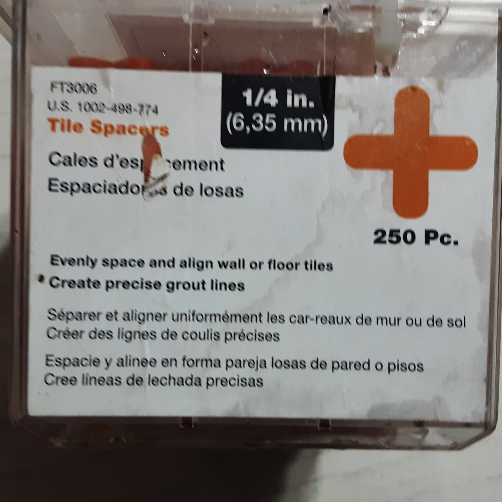 Tile Spacers 1/4″ or .250″ create precise grout lines between floor or wall…