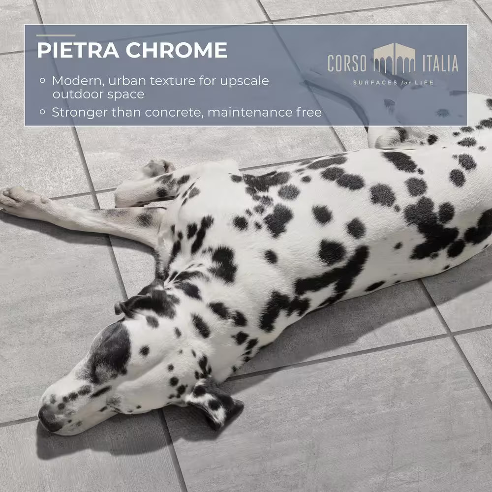 Pietra Chrome 24 In. X 48 In. X 0.75 In. Concrete Look Porcelain Paver