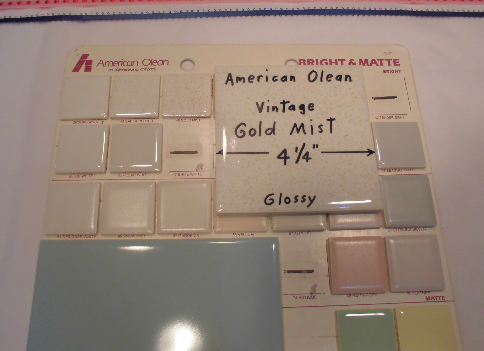 1 pc. Vintage *Gold Mist* Glossy Ceramic Tile #48 by American Olean 4-1/4″ NOS